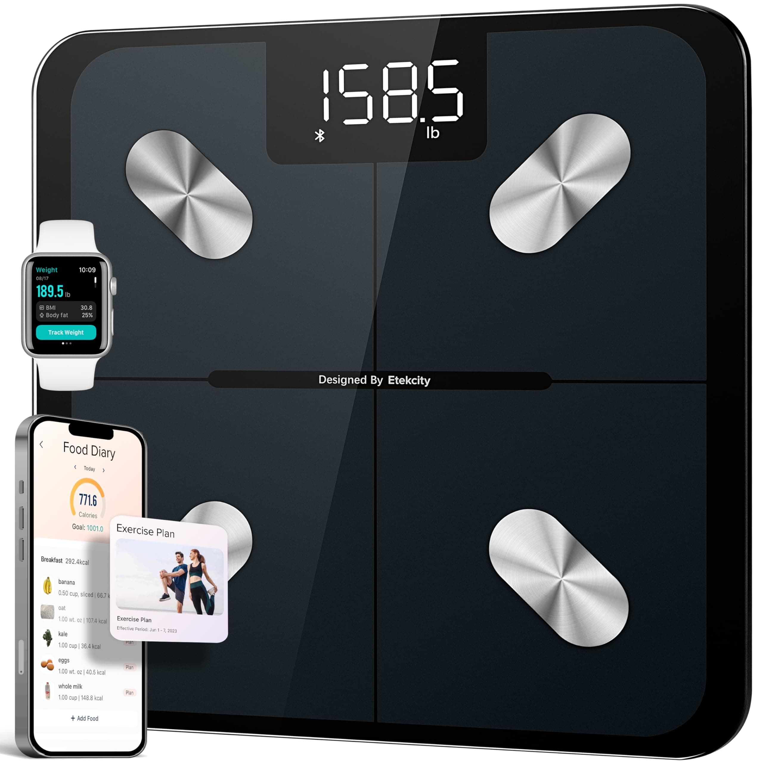 Etekcity Smart Scale For Body Weight And Fat, Digital Bathroom Scale Accurate To 0.05lb/0.02kg Weighing Machine For People's Muscle BMI, Bluetooth Electronic Body Composition Monitor