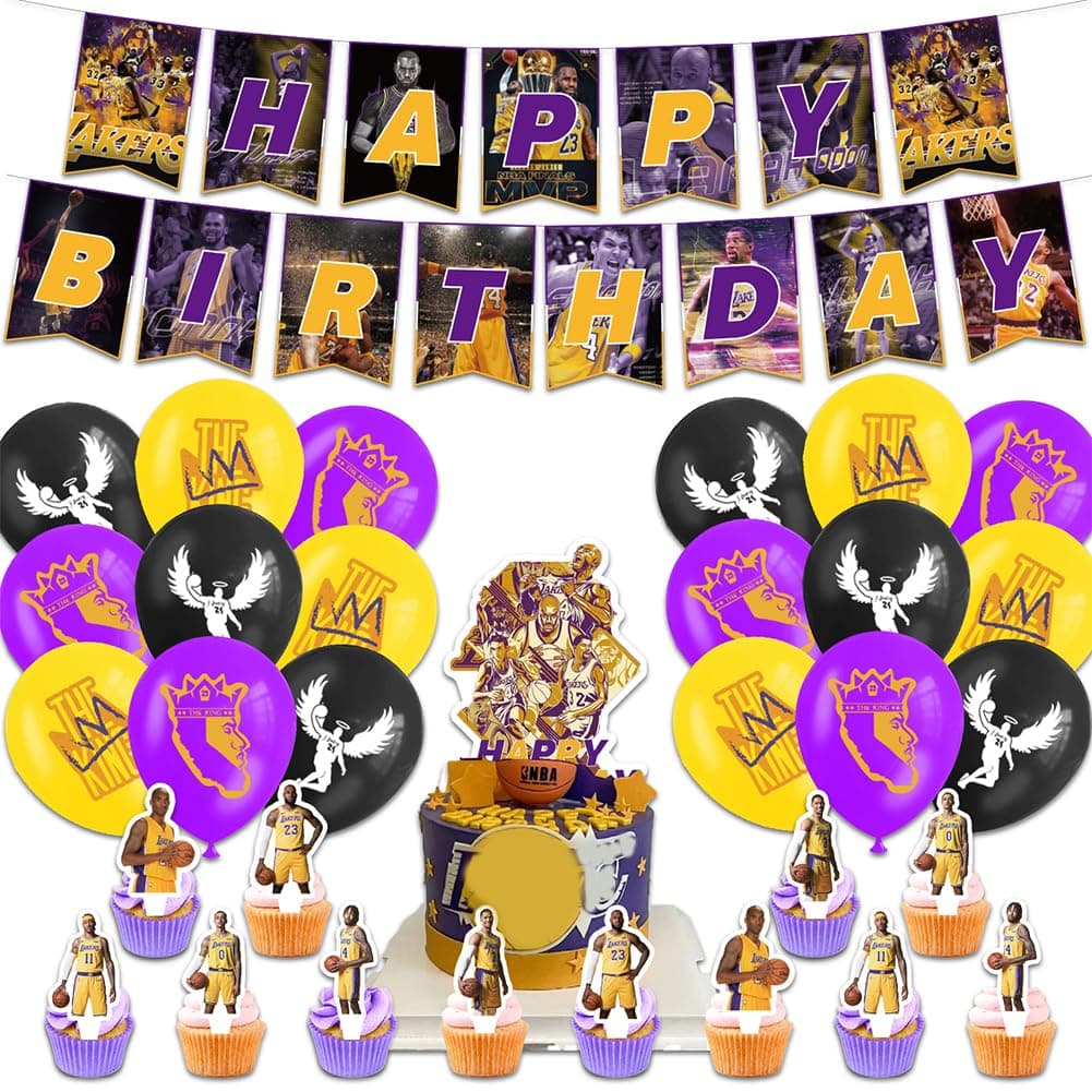 Basketball Star Birthday Party Decorative 34PCS Basketball Party Supplies with Basketball Star Cake Topper Ball-game Star Balloon Happy Birthday Banner for Basketball Fans