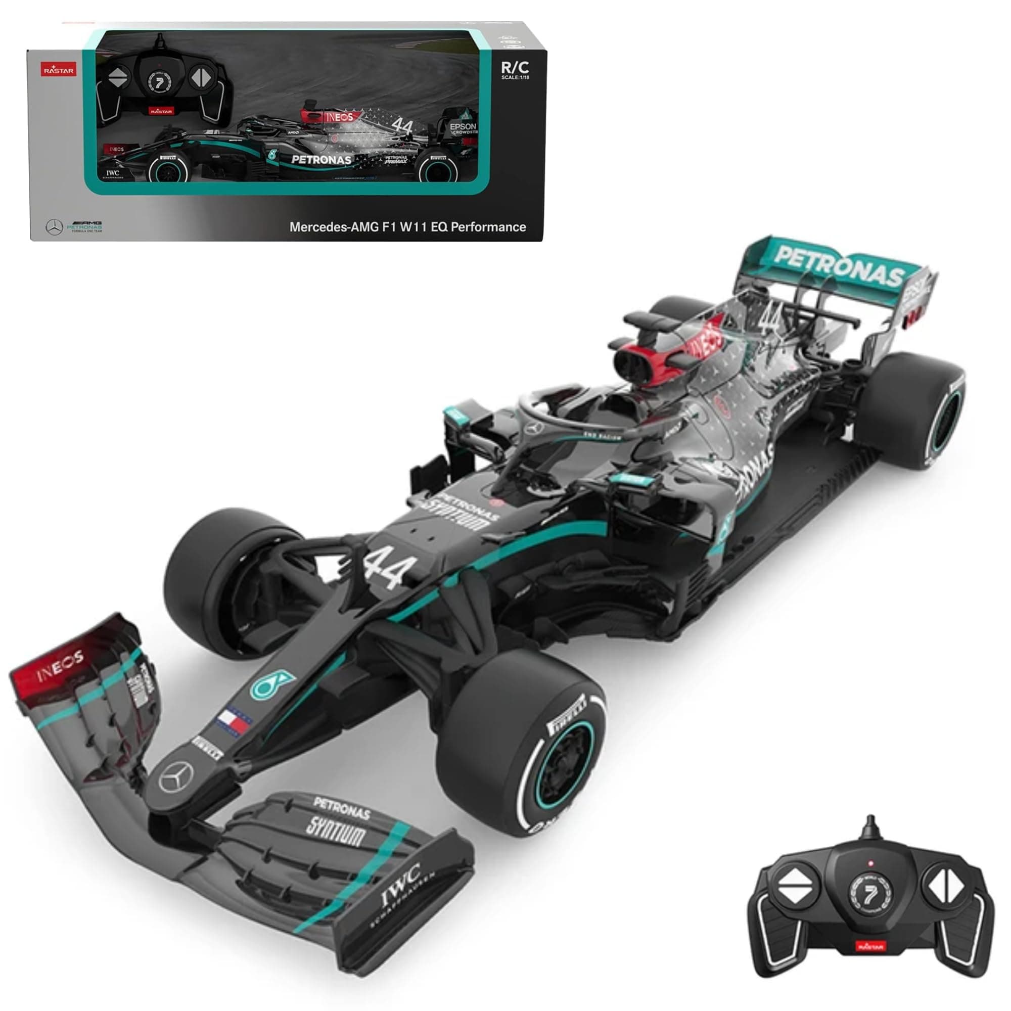 Mercedes AMG F1 W11 EQ RC Car (1:18) - 2.4GHz Remote Control, Officially Licensed Benz Toy, Drivers: Lewis Hamilton + George Russell