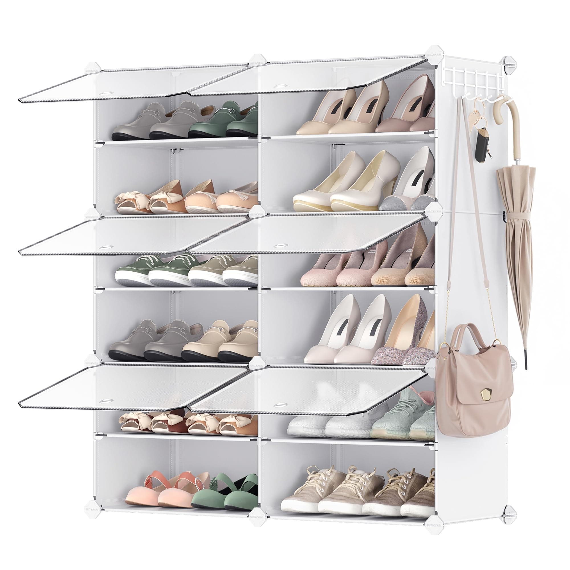 SONGMICS Shoe Rack Organizer, 6-Tier Shoe Storage Cabinet for Closet and Entryway, Holds 24 Pairs of Shoes, Adjustable, Cloud White and Trasparent ULPC033W01