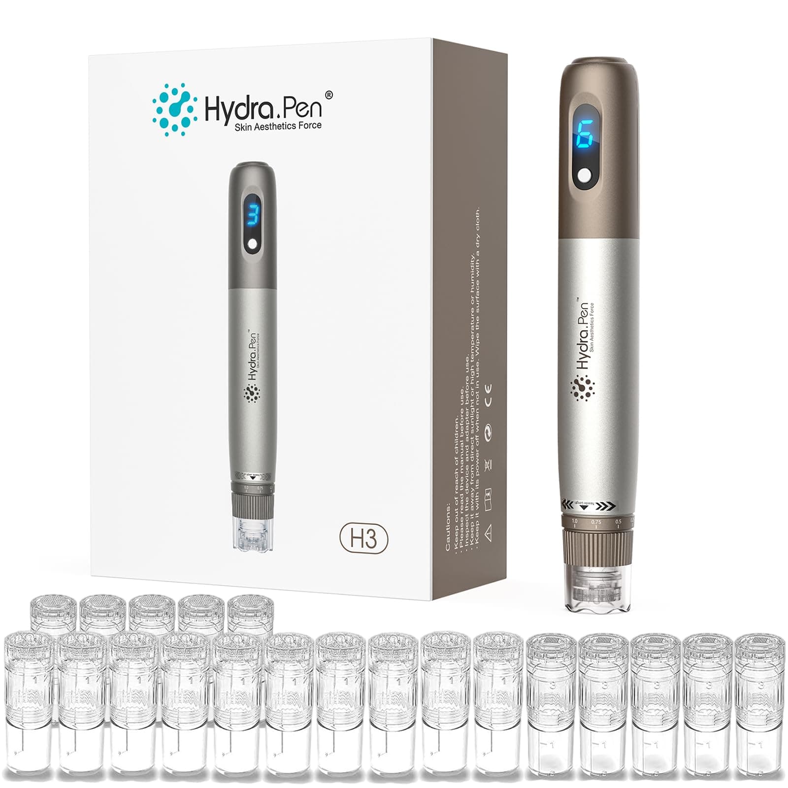 Lazzybeauty Hydra Pen H3 Microneedling Pen Professional Serum Applicator Machine with 22 Replaceable Tips, Derma Stamp (12 x 12 Needles + 5 x Nano-HR + 5 x Nano-HS)