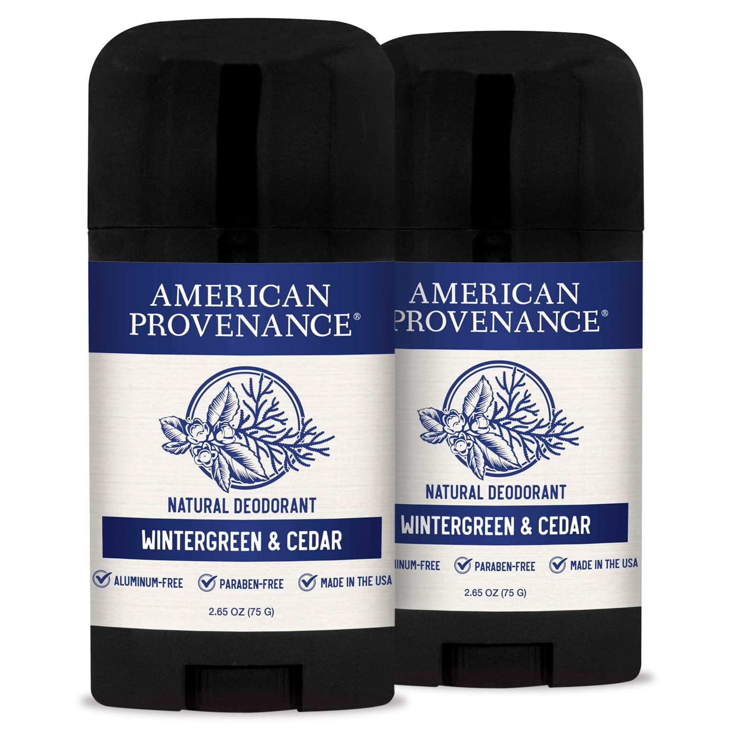 American Provenance All Natural Deodorant for Men - Aluminum Free Deodorant for Men that Lasts All Day - Made in the USA with Essential Oils & Cruelty Free - Wintergreen, Cedar, Fir (2 Pack)