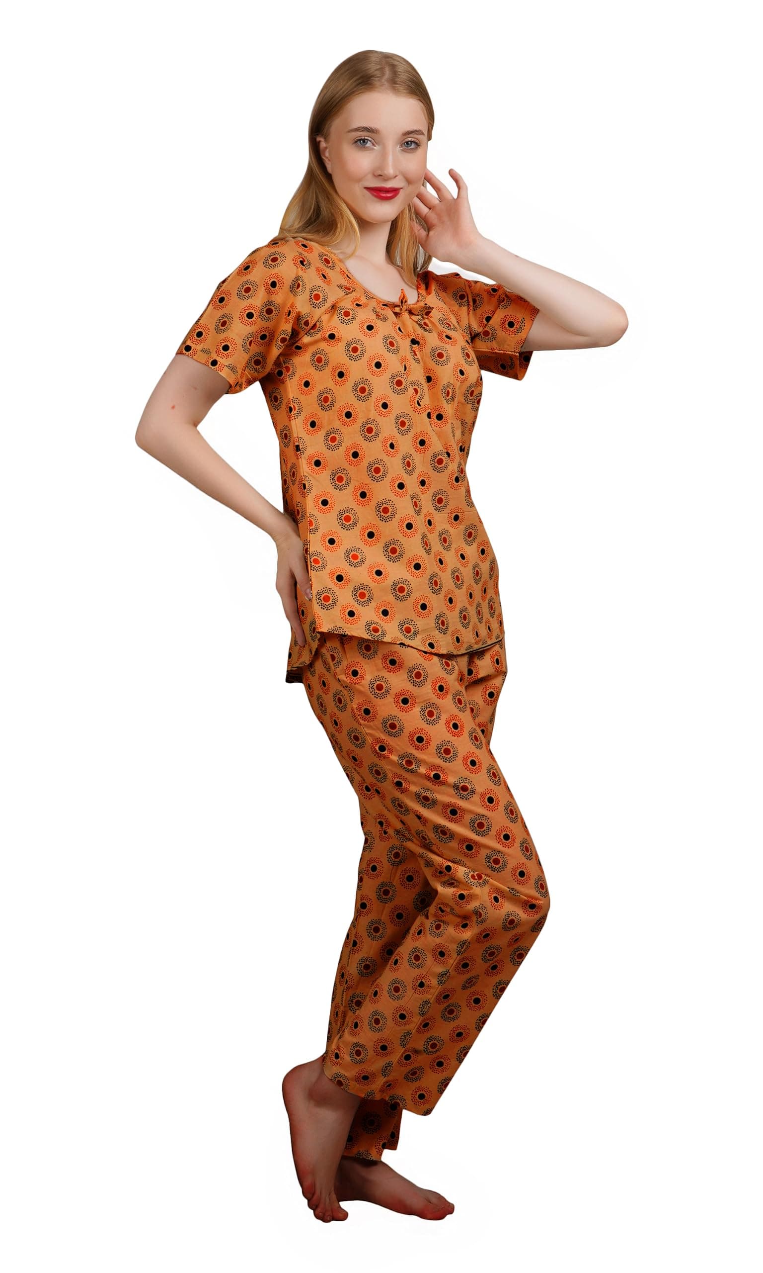 HOUSE OF MD Women's Cotton Round Neck Short Sleeve Suit with Jaipuri Print (Shirt and Pyjama)
