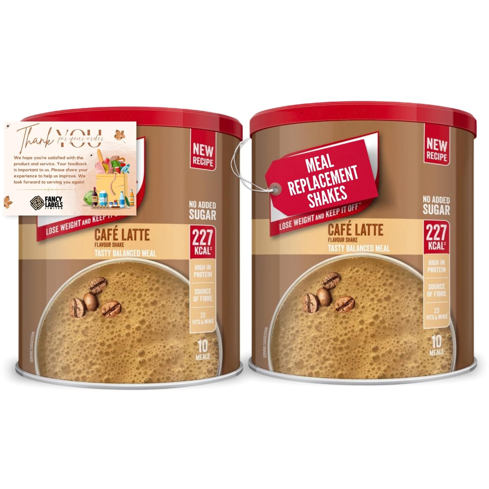 Meal Replacement Shake Powder Cafe Latte 10 Servings 365g Pack of 2 Bundle with Fancy Labels Thank You Card | Healthy Shake for Balanced Diet Plan with Vitamins and Minerals