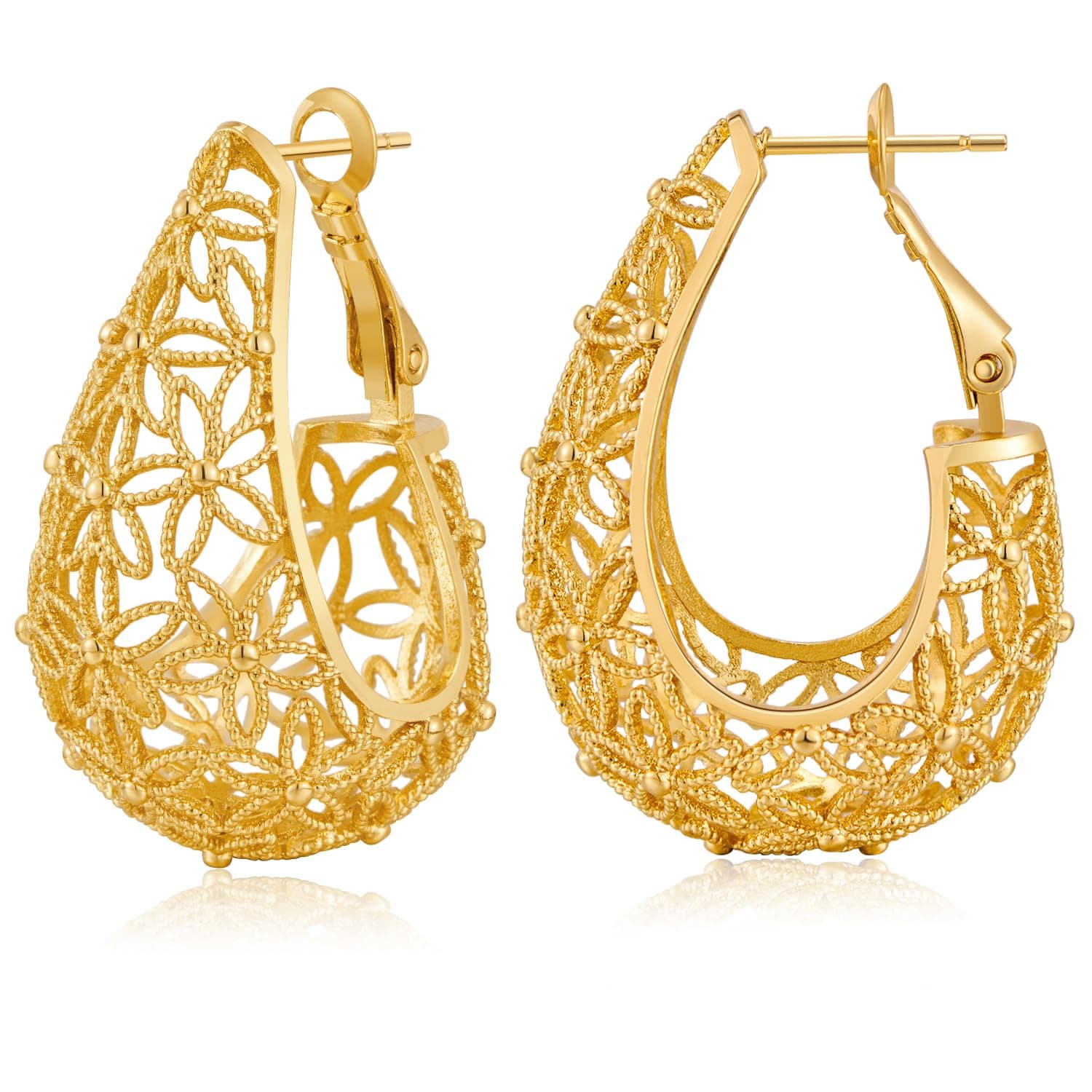 Gold Hollow-Out Chunky Hoop Earrings Vintage Filigree Hoop Earrings Wide Hoop Earrings for Women Jewelry Gifts