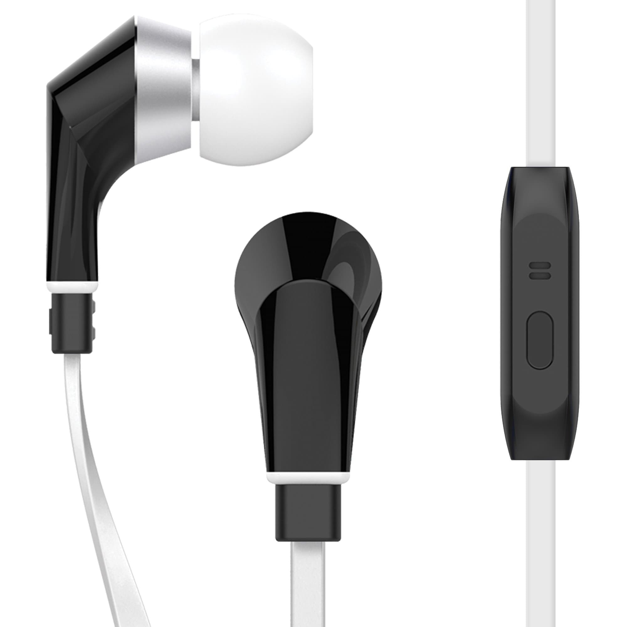 NX80 Earphones Premium Bass Stereo Headphones In-Ear with Tangle Free Cable Inline Microphone Earbuds - White/Black