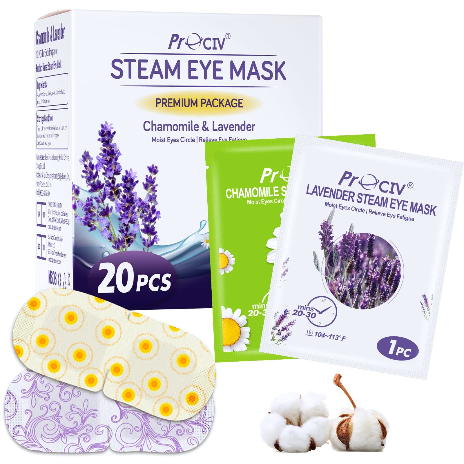 ProCIV 20 Packs Steam Eye Masks, Warming Eye Masks for Dark Circles, Disposable Self-heating Hot Eye Mask Soothing Headache, Dry Eyes, Heating Eye Mask for Stress Eye Fatigue Relief Moher's Day Gift