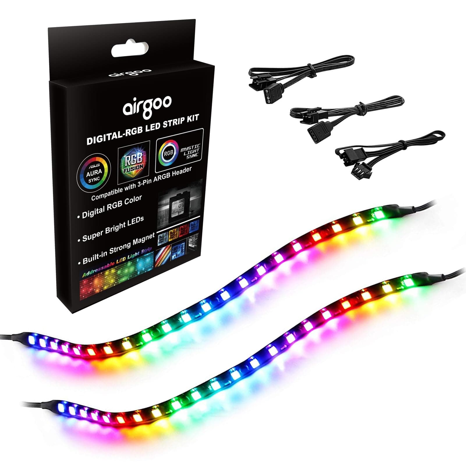airgoo Addressable RGB PC LED Strip, 13.78 x 0.39 x 0.12 inches Clear Silicone Covering, for 5V 3-pin argb Header or AG-DRGB16 SignalRGB Controller(Not Included), Built-in Magnets, Easy to Install