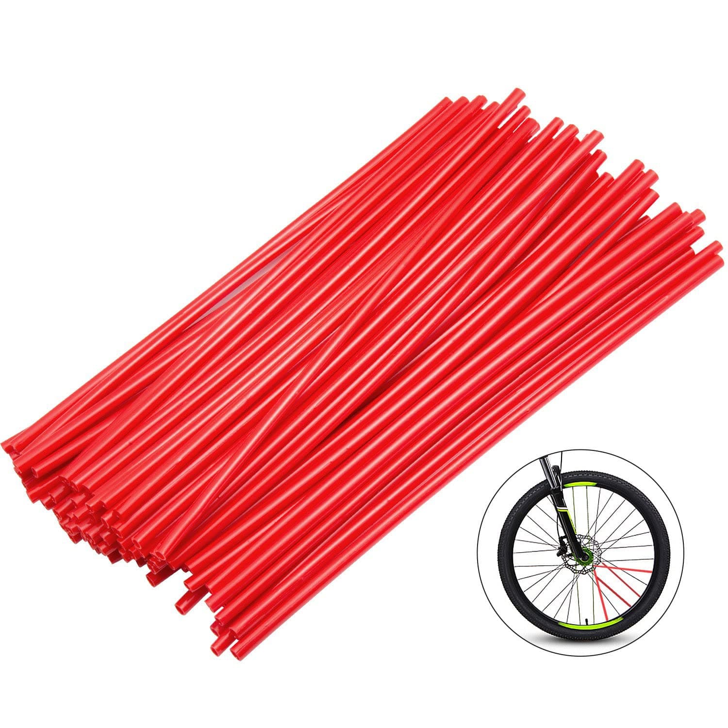 Spoke Skins Spoke Tubes Covers for Bicycle and Dirt Bike, Diealles 72pcs Motorcycle Bike Wheel Protector Decor Spoke Wraps Rims Skin Cover - Red