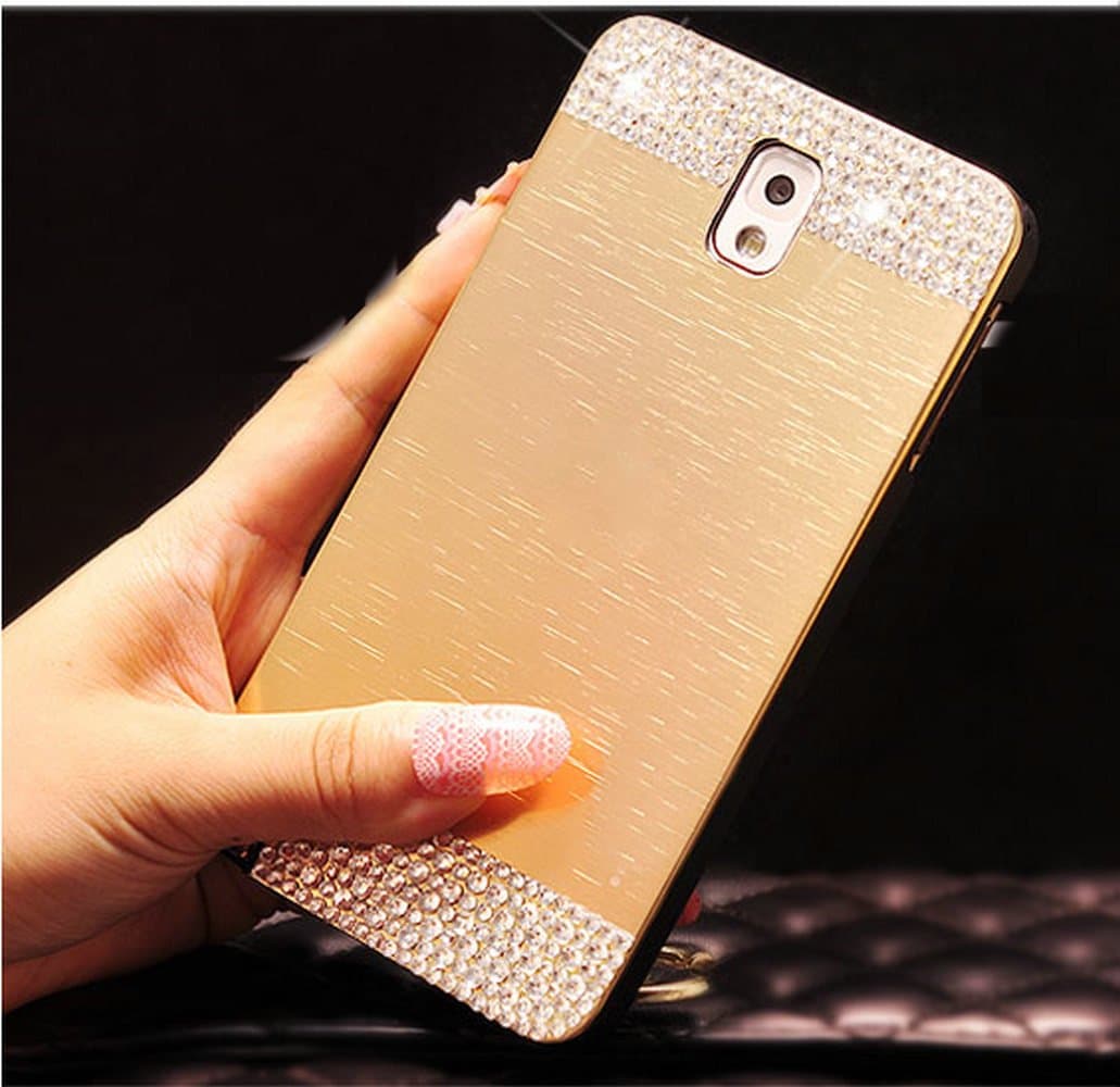 Galaxy Note 4 Case,JANDM 3D Bling Crystal Brushed Metal Aluminum PC Back Case Cover for Samsung Galaxy Note 4 n9100(Gold)