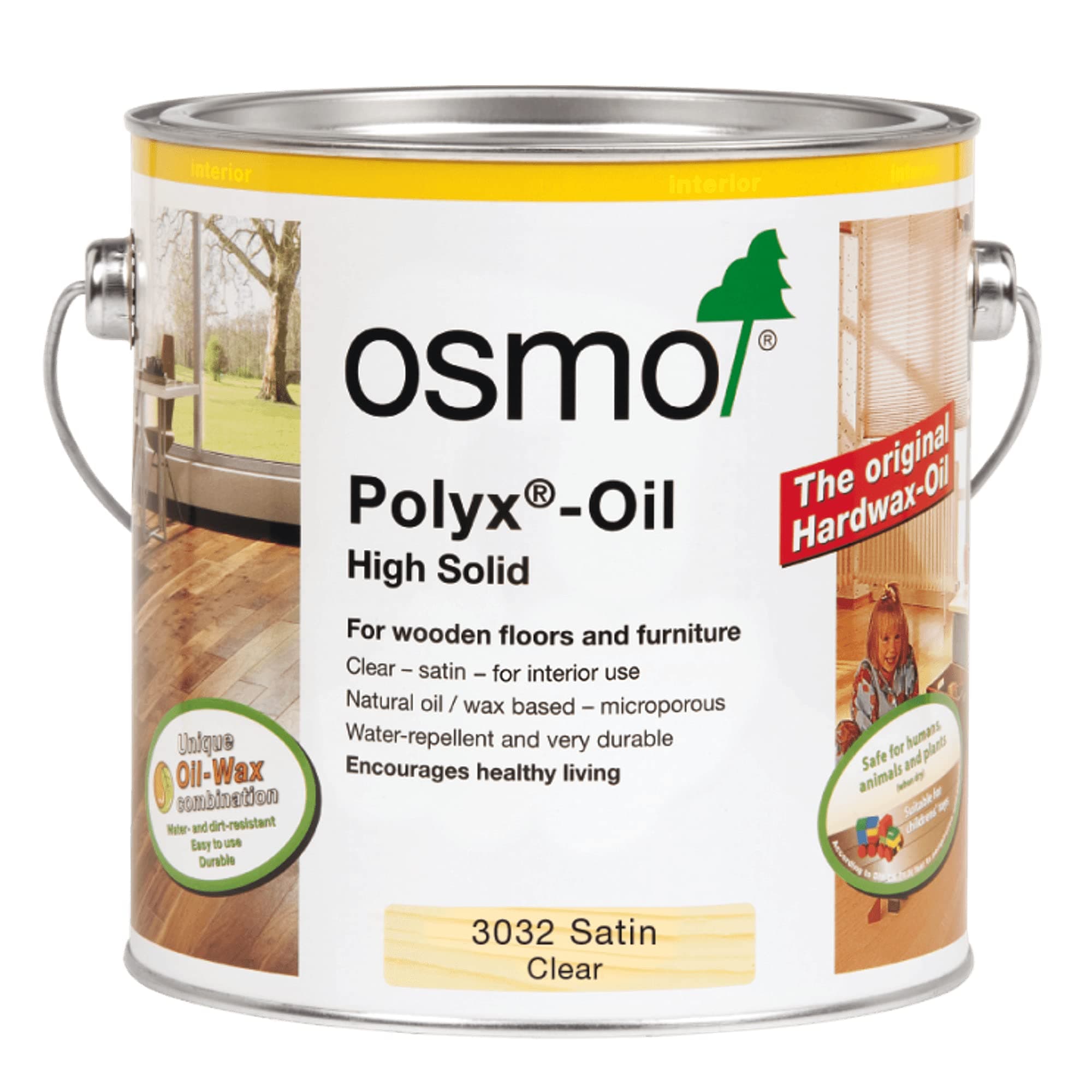 Polyx®-Oil - Hard Wax Oil 3032, Clear Satin, 125ml - Durable for Wooden Furniture, Water-Resistant Floor Wax, Treatment & Wood Finish - Ideal for Oak, Pine, Spruce, Beech & More