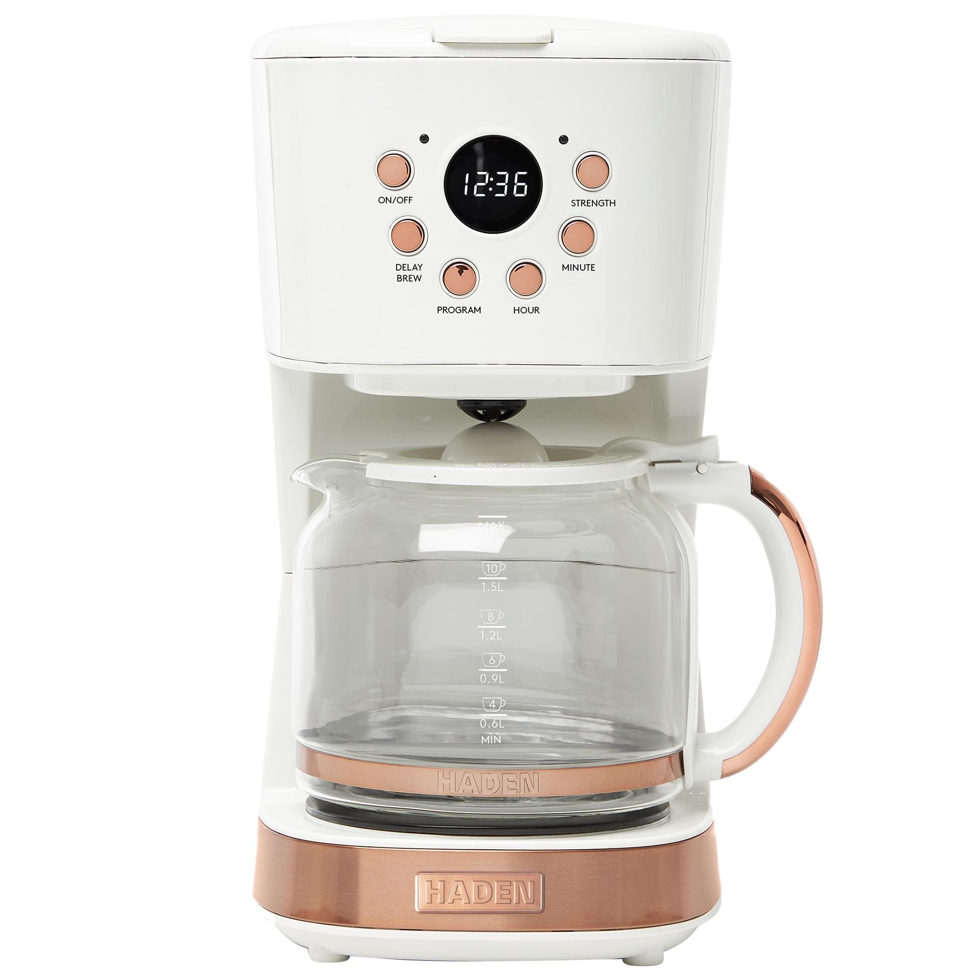 HADEN Coffee Machine, 12 Cup Programmable Drip Coffee Maker with Auto Shut-Off Function and Reusable Washable Water Filter, Ivory & Copper