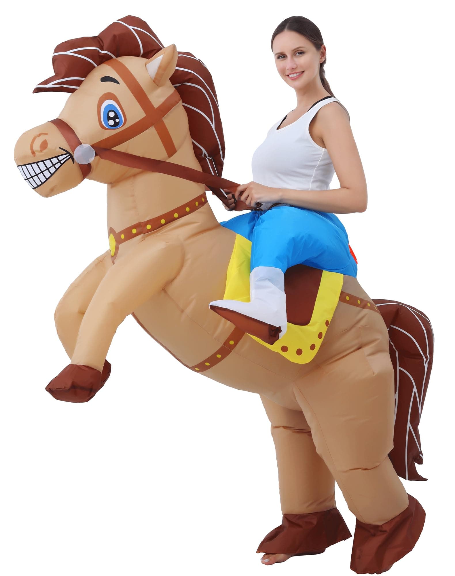 Adult Inflatable Cowboy Horseback Costume, Funny Cowboy Costume, Funny Horse Costume, Ideal for Men and Women for Halloween, Christmas, Cosplay, One Size 160-190cm