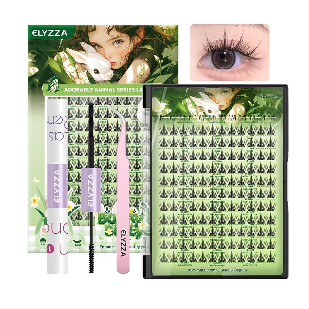ELYZZA Lash Extension Kit LC Curl DIY False Eyelash Extension Natural Look Faux Lash Clusters With Bottom Lashes, 10-12mm Individual Lashes With Lash Bond & Applicator for Self Use