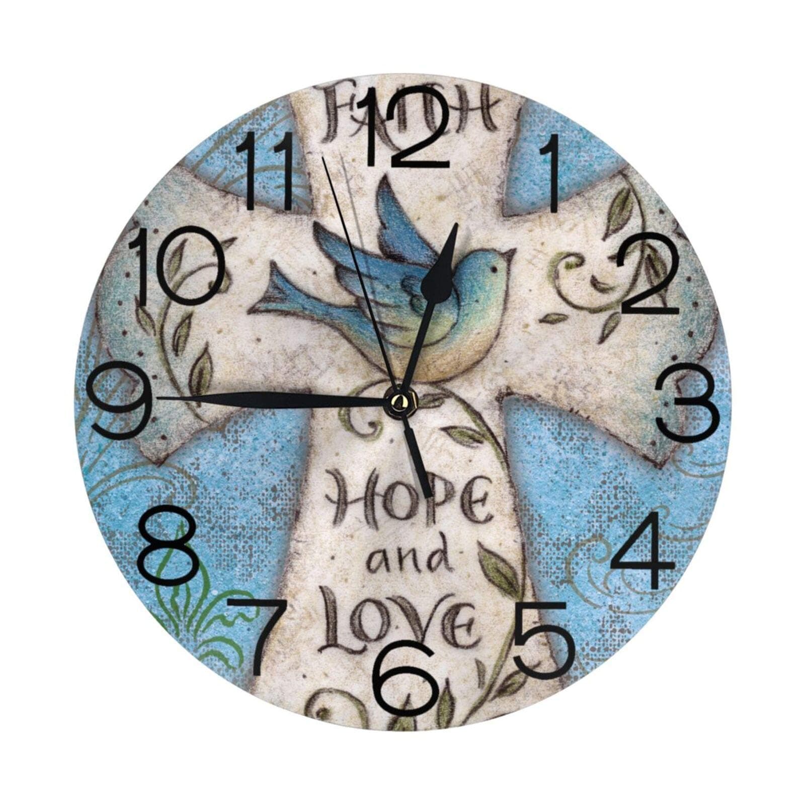 Hope and Love Religious Easter Faith Wall Clock Silent Non-Ticking 10 Inch Round Wall Clock Home Decor Clock Art for Living Room Kitchen Bedroom