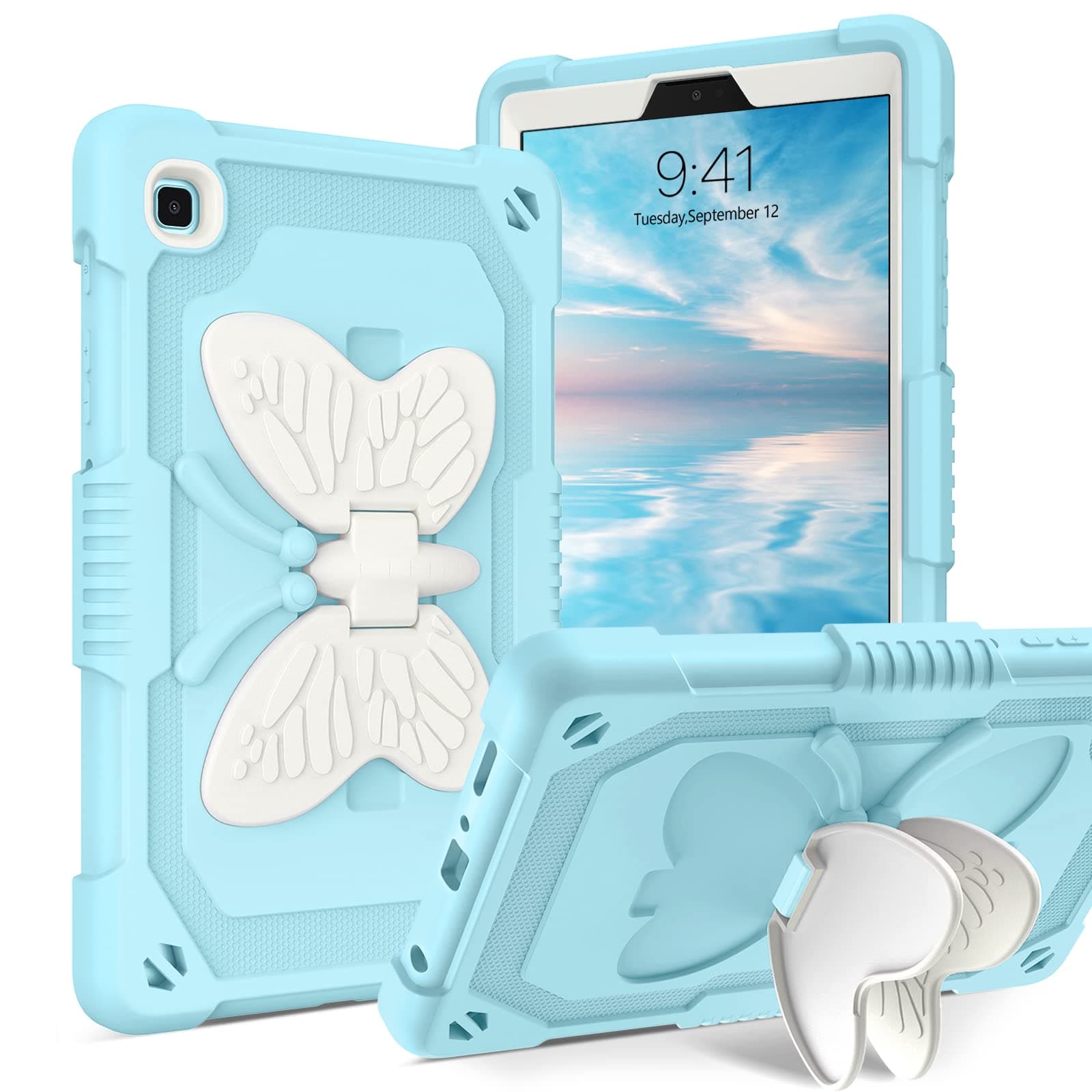 YINLAI Samsung Galaxy Tab A7 Lite Case,Galaxy Tab A7 Lite Case 8.7 inch with Butterfly Wings Kickstand Kids Girls Shockproof Protective Tablet Cover for Samsung Tab A7 Lite 8.7" SM-T225/T220/T227,Blue