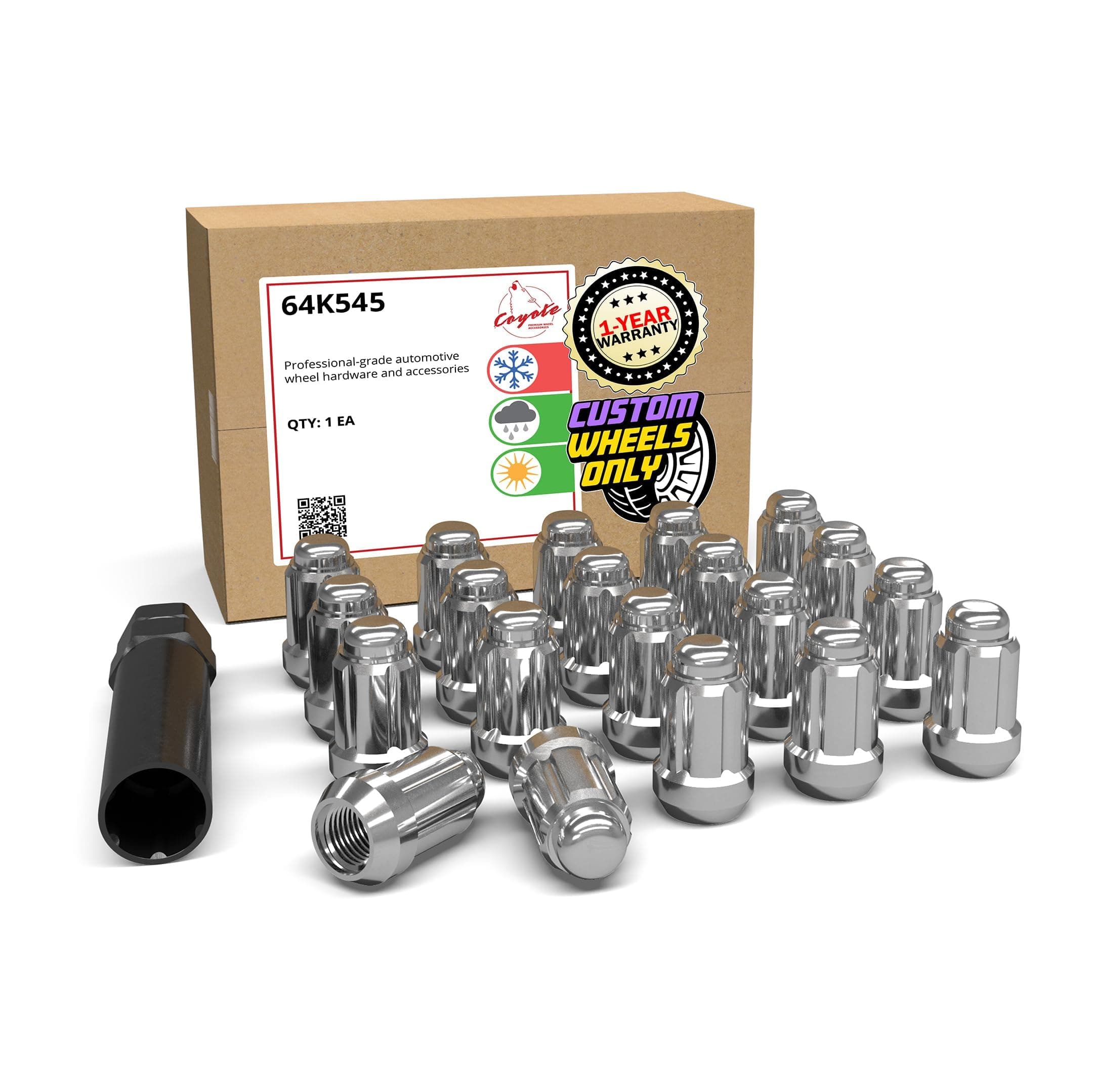 Wheel Accessories Parts 20 Pcs M12x1.5 12x1.5 Thread Car Spline 1.38" 35mm Long Lug Nuts Chrome Spline Hex Fits Many Chevy Honda KIA Hyundai Passenger Vehicles