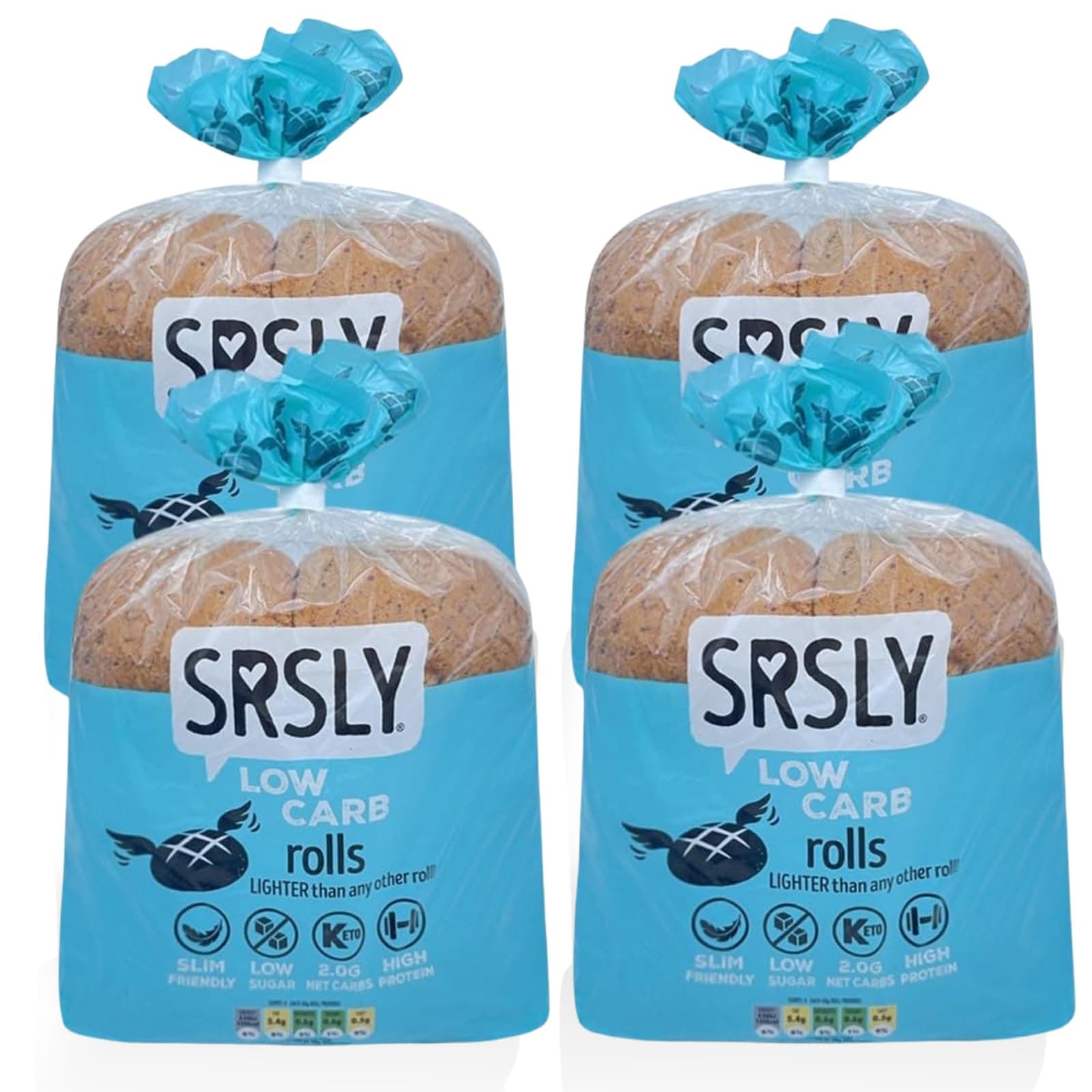 SRSLY Low Carb 50/50 Bread Rolls - 2g Carbs & 130 Kcals Per Roll - Freshly Baked Soft & Fluffy – Sugarwise Certified Reduced Sugar - High Protein - 4 Packs of 4 Large Rolls