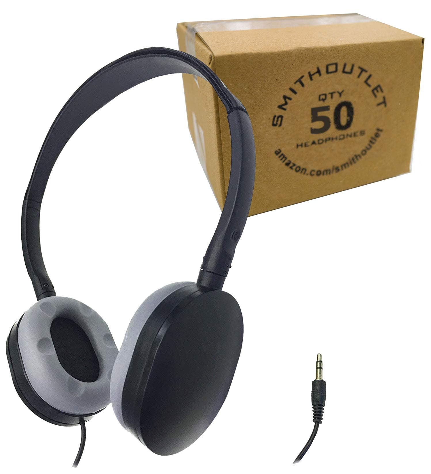 SmithOutlet 50 Pack Class Set Headphones in Bulk for School, Classroom, Student Testing, Library, Computer Labs | Model SG-ID55-50 Black | Wired 3.5 MM Jack Connectivity