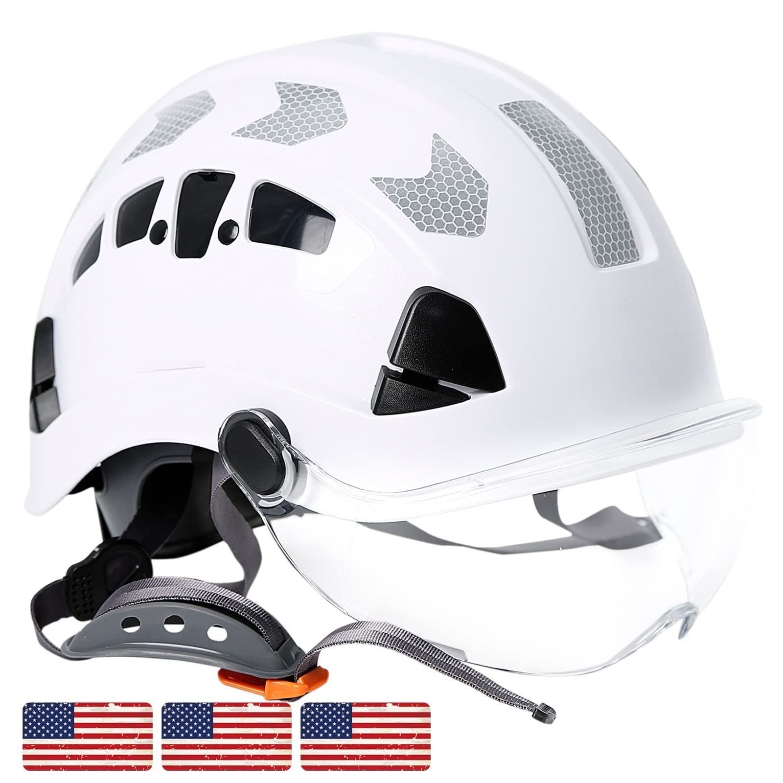 Construction Hard Hat with Visor - White Vented Hard Hats Construction OSHA Approved, ANSI Z89.1 ABS Safety Helmet,Adult Hardhats for Men Women,6 Point Suspension Hard Hat with Chin Strap