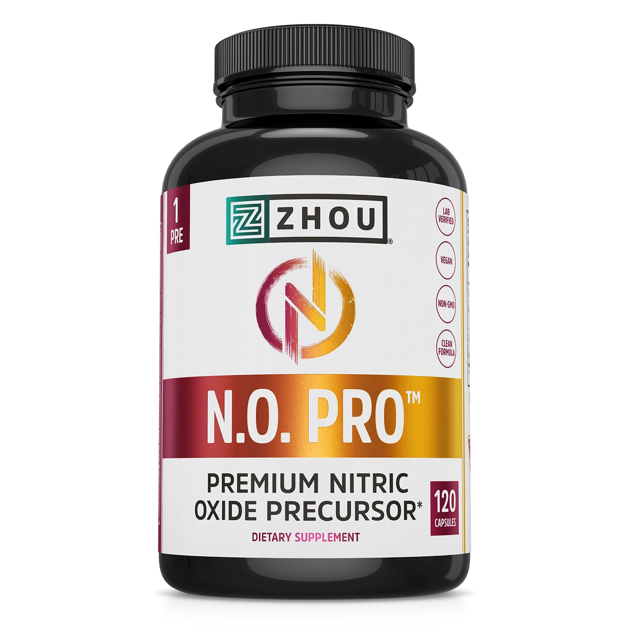 Zhou N.O. Pro - Premium Nitric Oxide Supplement for Men & Women, Heart, Muscle & Blood Support with Beet Root & L Arginine, Natural Nitric Oxide Booster - 120 Veggie Capsules