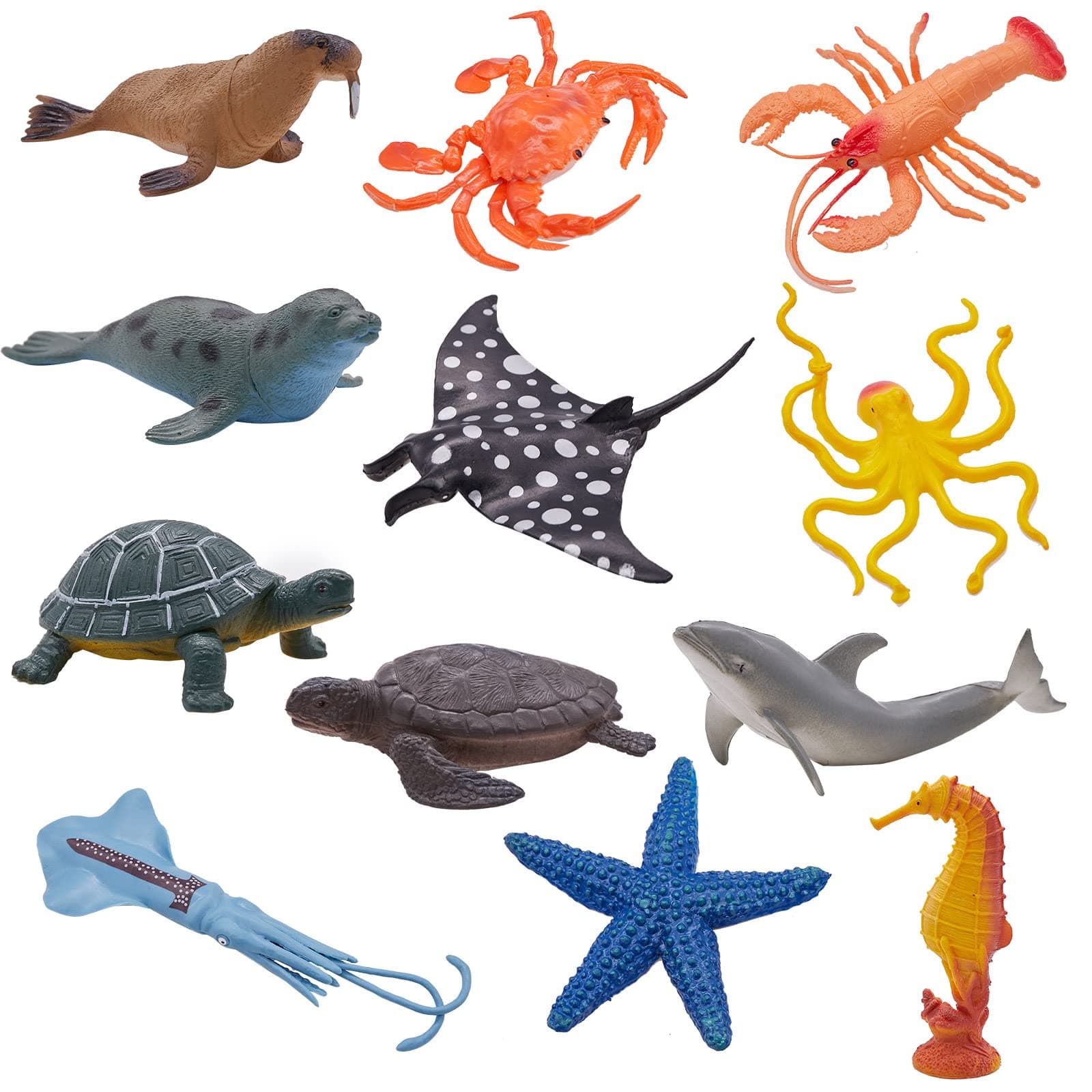 Kiddisie 12PCS Sea Animal Figures Toys Plastic Ocean Animals Figurines with Dolphin, Sea Turtle, Octopus, Starfish for Kids Toddler Party Supplies Cake Topper(12PCS Ocean Animal)
