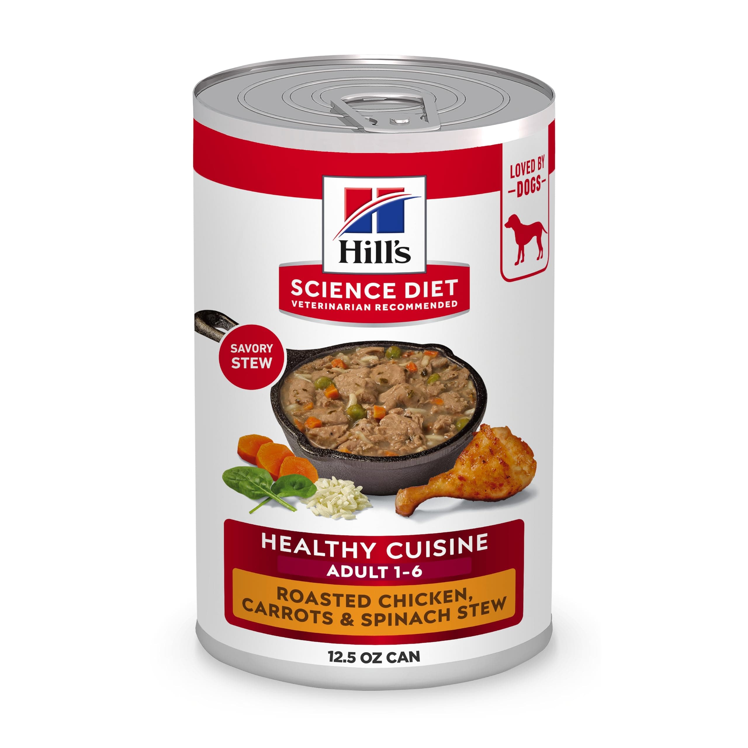 Hill's Science Diet Healthy Cuisine, Adult 1-6, Great Taste, Wet Dog Food, Roasted Chicken, Carrots & Spinach Stew, 12.5 oz Can, Case of 12