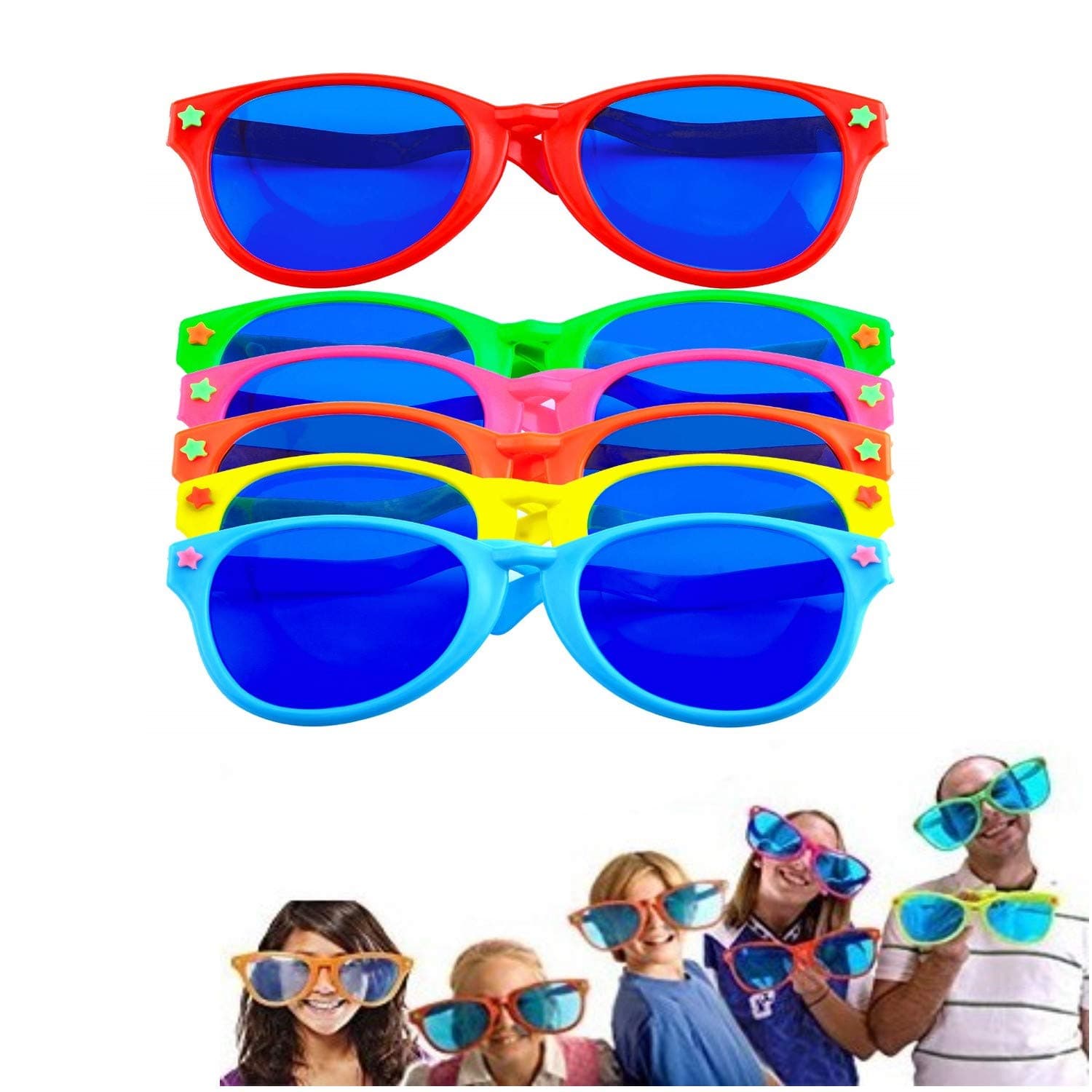 6 Pieces Jumbo Sunglasses Plastic Colorful Jumbo Glasses for Beach Costume Fancy Dress Photo Props Party Supplies