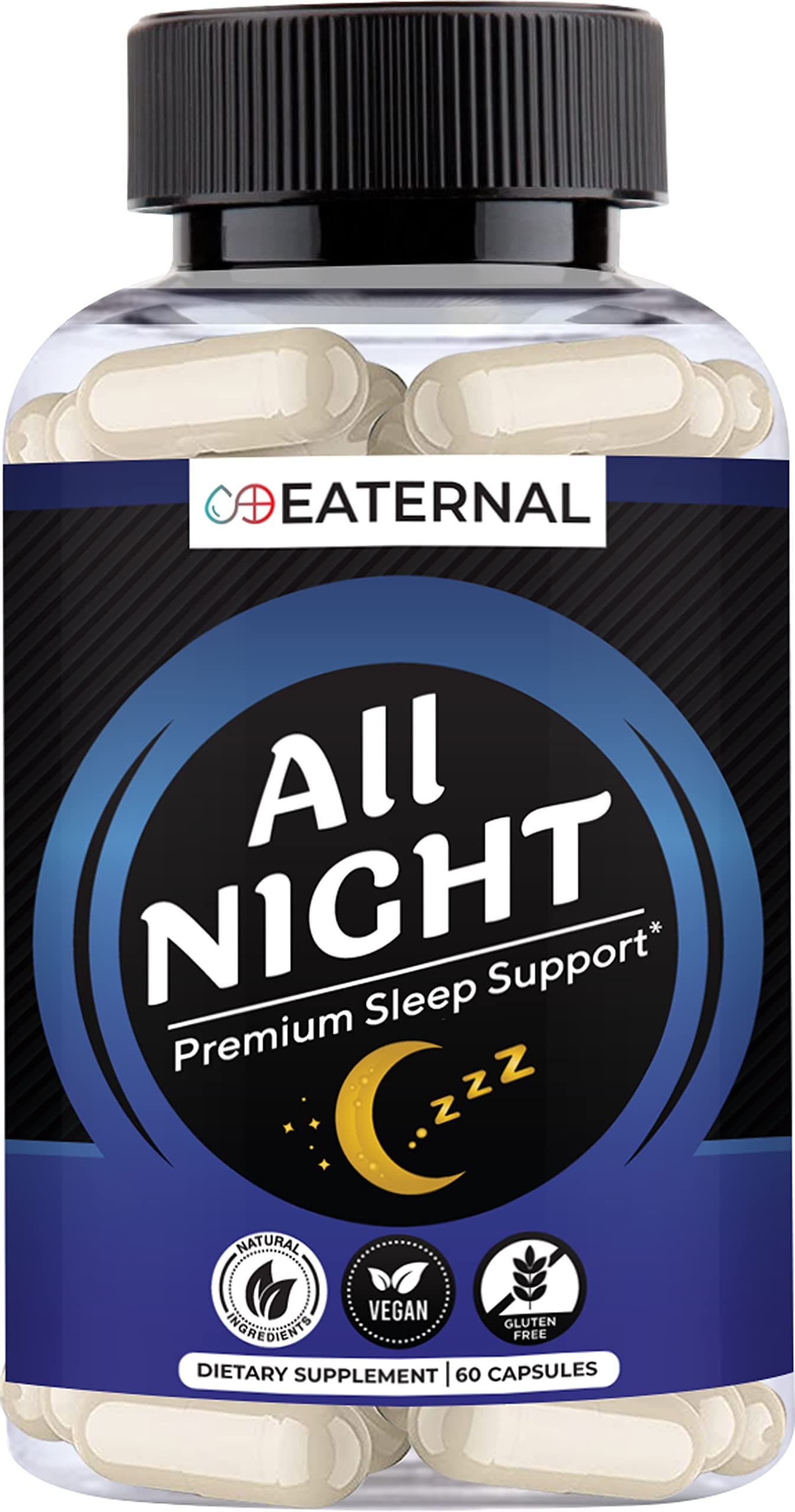 All Night Natural Sleep Support Non-Habit Forming | Sleep Aid for a Longer, Deeper Sleep | Sleep Supplement with Valerian Root, Chamomile, GABA, Melatonin, Magnesium | 60ct