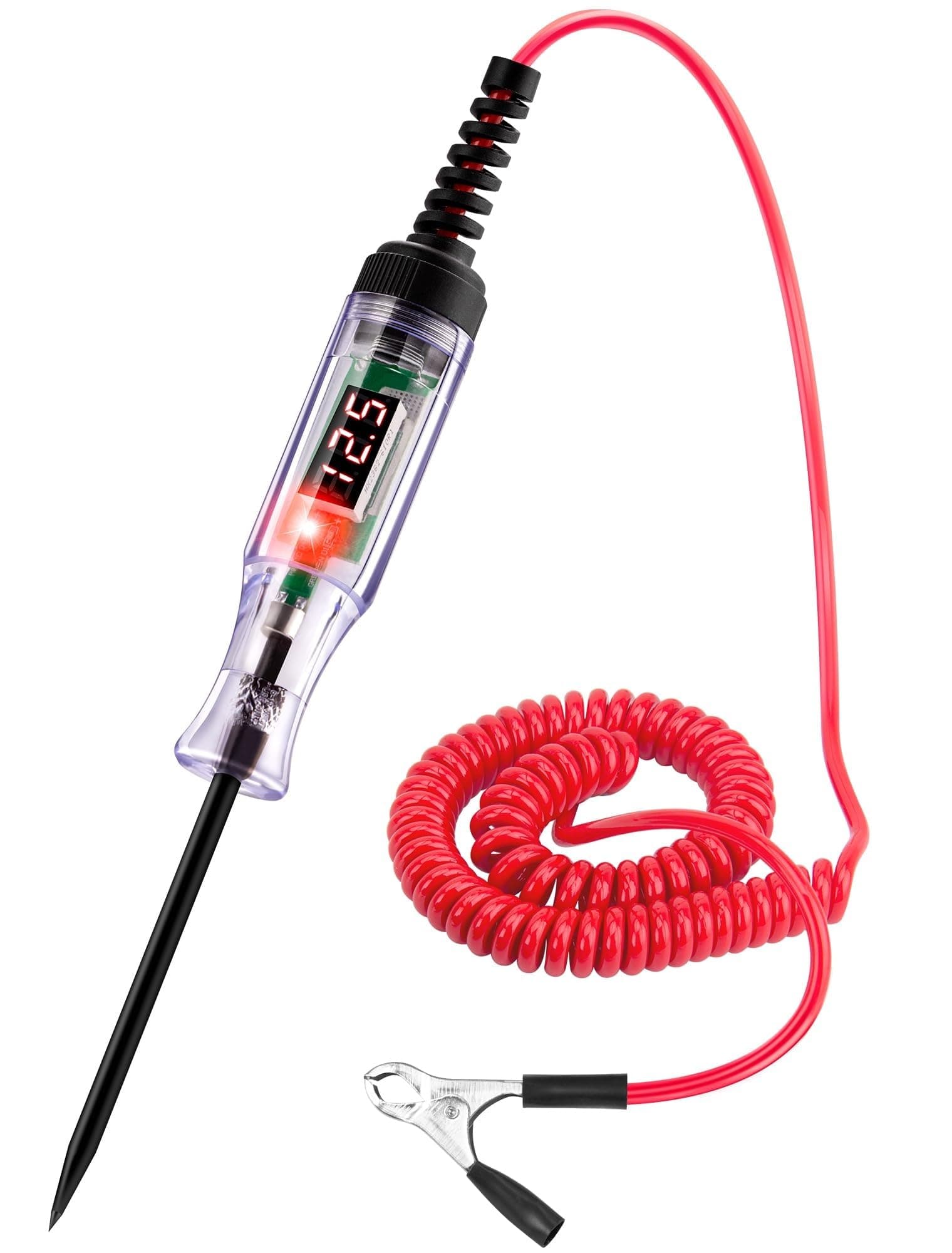 THE WHITE SHOP Test Light Automotive 5-90V Digital LED Circuit Tester with Voltage Display, Auto Bidirectional Voltage Tester, Electric Test Pen with Extended Spring Wire & Probe