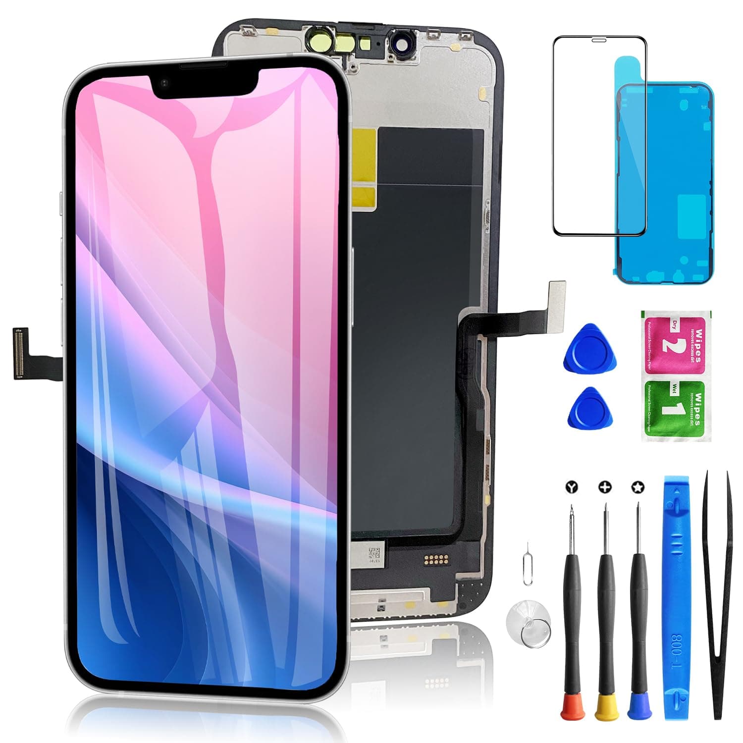 for iPhone 13 Pro Screen Replacement 6.1 Inch, Diykitpl 3D Touch LCD Display for A2483, A2636, A2638, A2639, A2640, with Repair Tools Kit+ Waterproof Frame Adhesive Sticker+Screen Tempered Protector