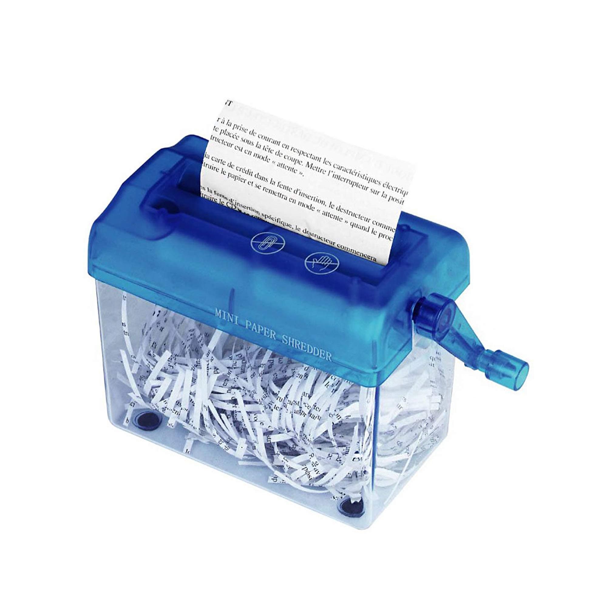 Portable Hand Shredder,Portable Mini Desktop A6 Paper Shredder and Letter Opener, Hand Crank File Paper Shredder Heavy Duty Color Paper Cut Shredder for Office Home School (Blue)