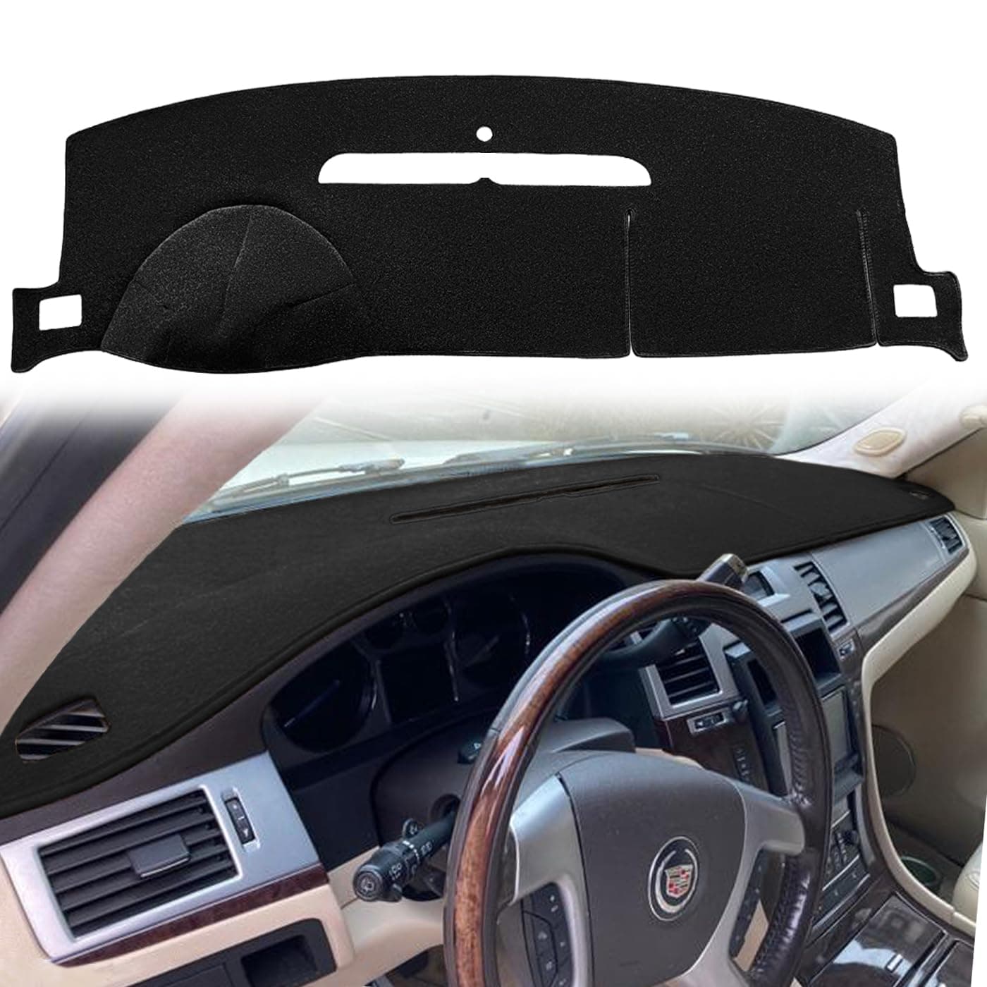 Dash Cover Mat Fit for Cadillac Escalade ESV EXT Hybrid Without Cutout for Speaker Dashboard Cover Pad Carpet Protector (Black) J18