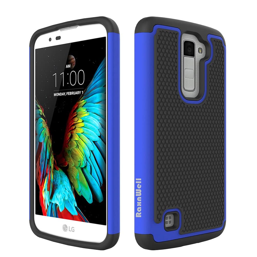 LG K10 / Premier LTE Case,[K430/K420/K410],RaxnWell [Anti Slipping][2-Piece style] Soft Silicone Rubber Hybrid Armor Shockproof Protective Case Cover For LG K10 (Dark Blue)
