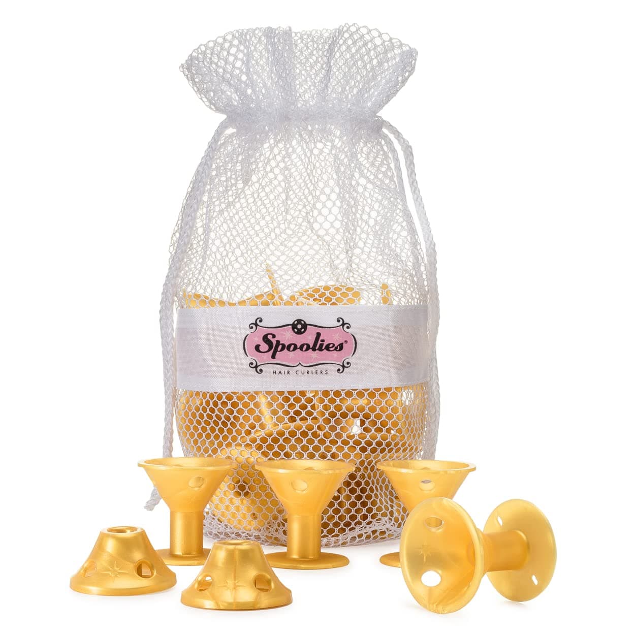 Original Hair Curlers, Heatless Silicone Rollers with Mesh Bag Gift for Natural Hair, Hair Extension plus Wigs, Made in USA, 15 Jumbo Size (Gold Edition)