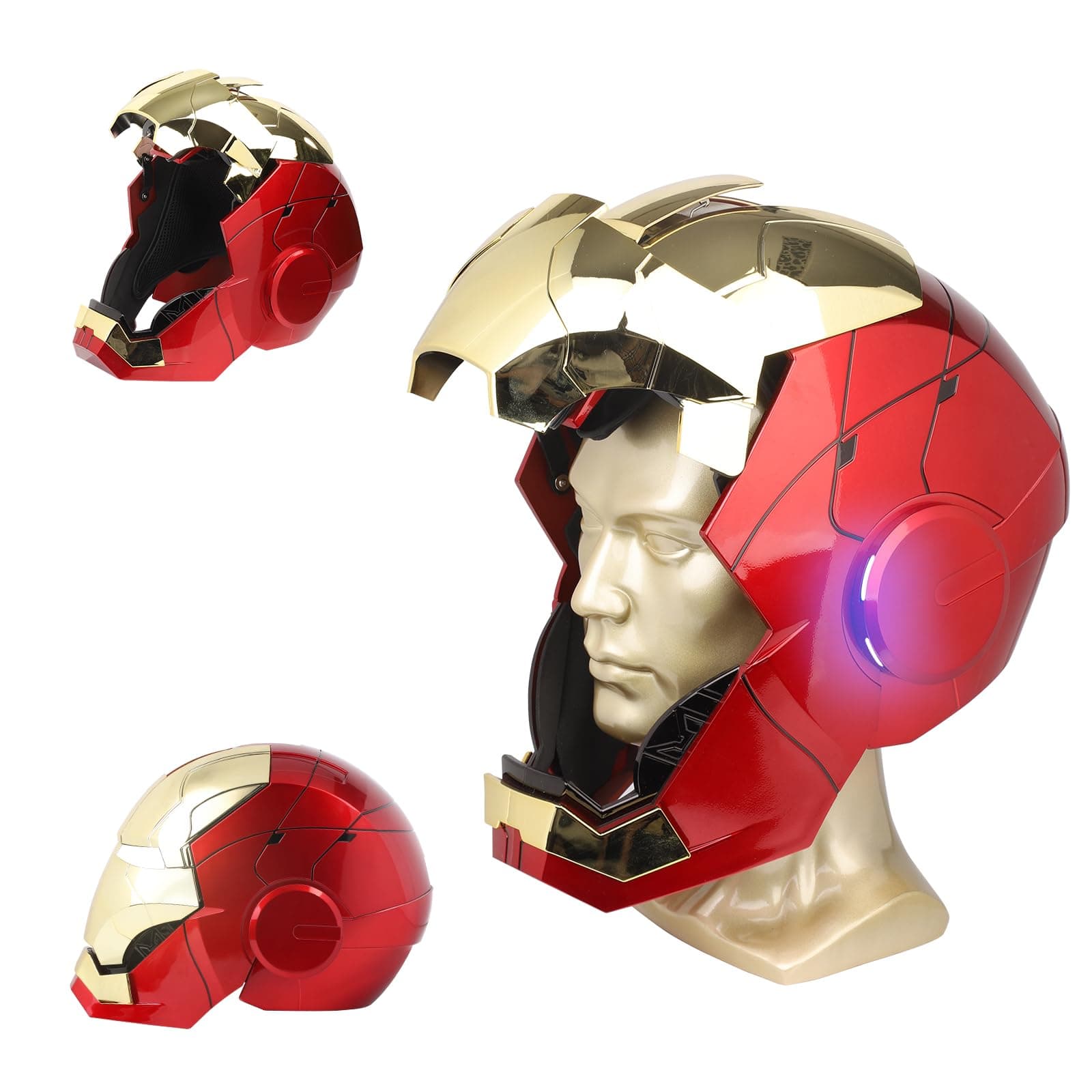 Iron Hero MK 5 1:1 Wearable Helmet - Voice, Touch, and Remote Control with LED Eyes, Realistic Sound Effects, Perfect for Cosplay, Display, and Collectible Figures for Man and Teen,Gold