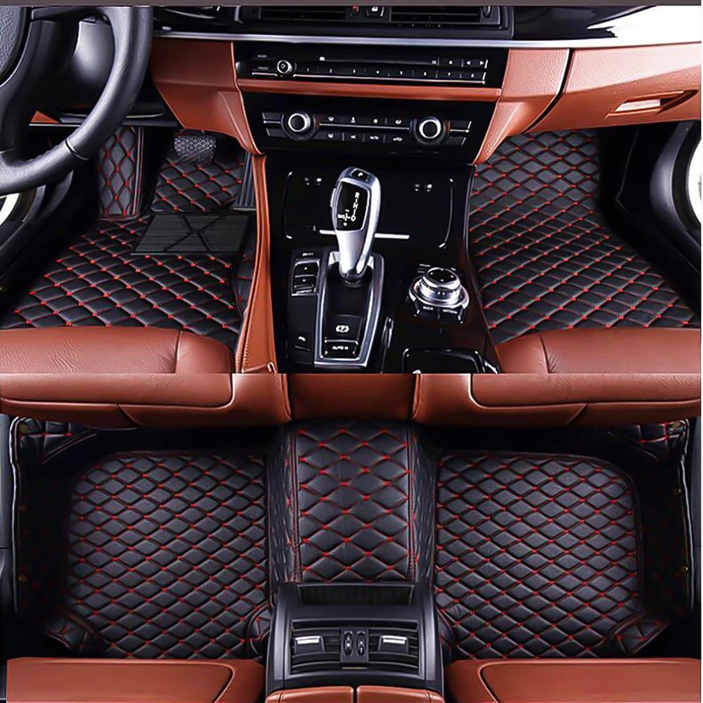 Manlon TechnologyLeather Auto Floor Mats for Ford Edge- 5 seats-2014-2017 Custom Fit Waterproof Carpets (Black with red Stitching)