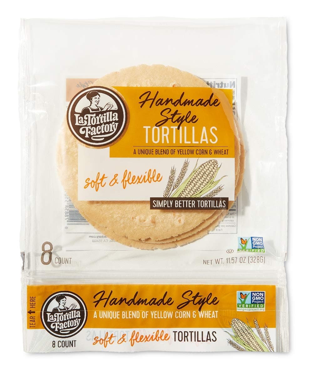 La Tortilla Factory Handmade Style Yellow Corn & Wheat Tortillas, Non-GMO, 14 Grams of Whole Grains, 8-Count, 11.57 Ounce
