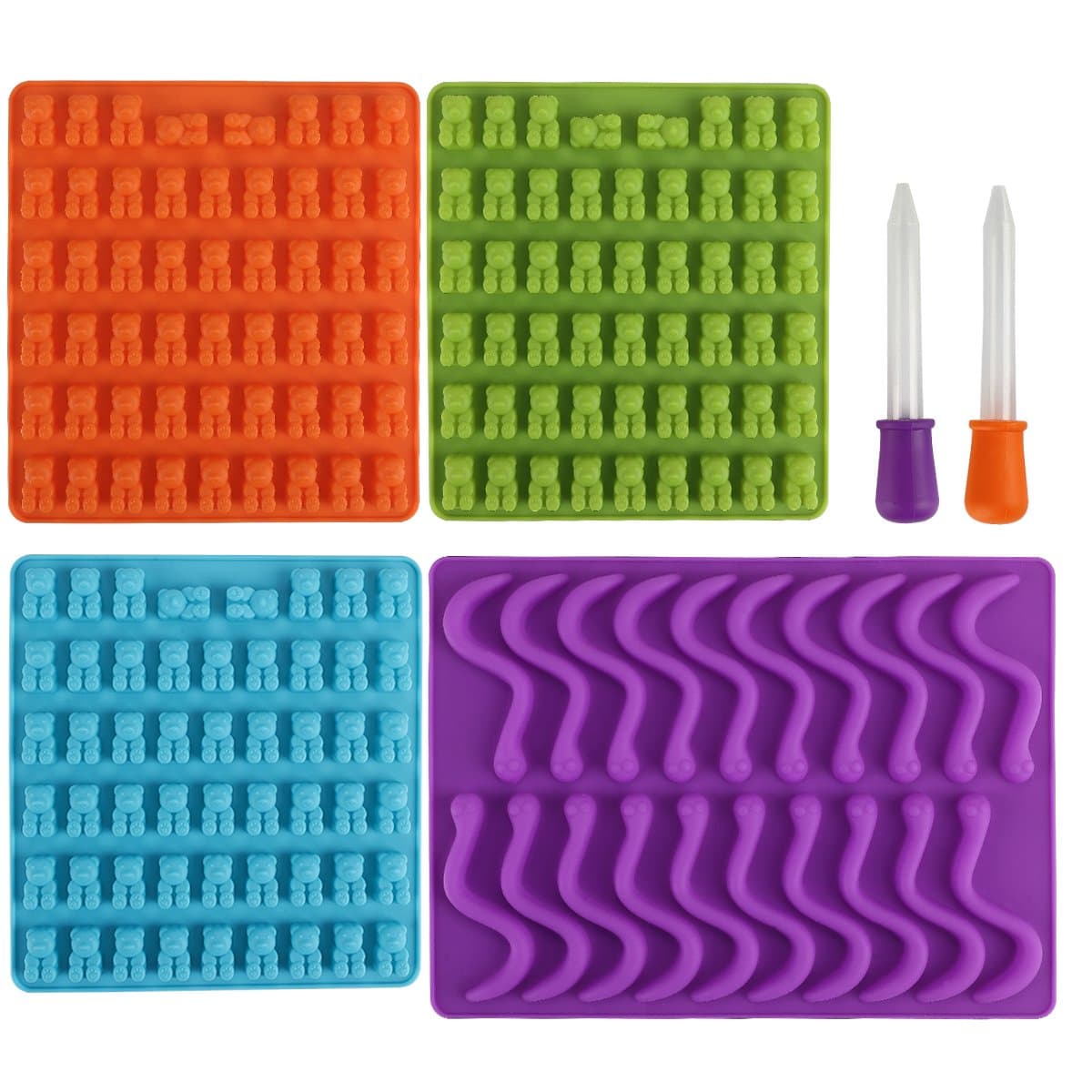 [UPGRADED VERSION] Vasdoo Silicone Gummy Bear Mold,2 BONUS Droppers,Nonstick Candy Molds,Gumdrop Jelly Molds,Chocolate Molds