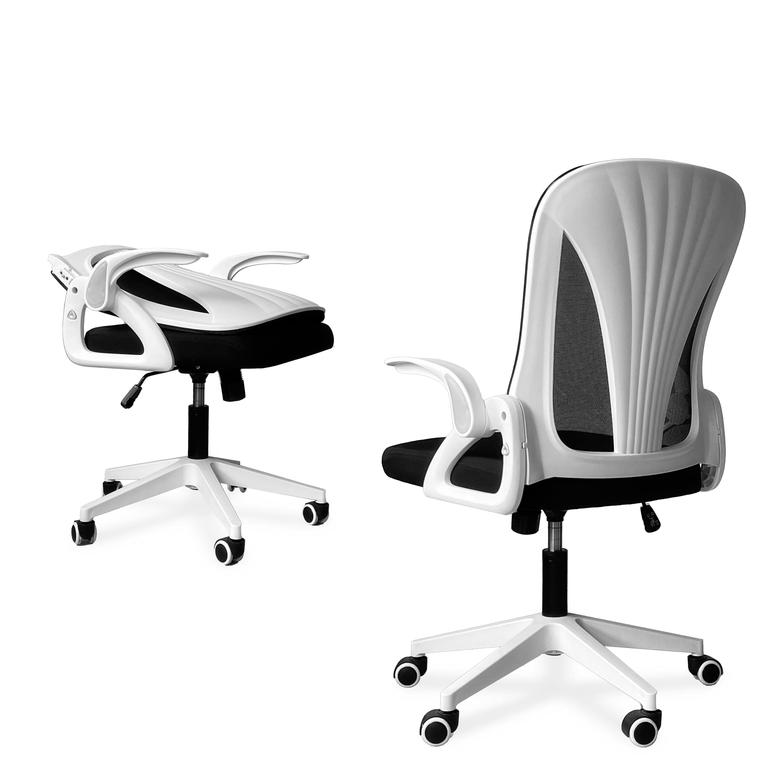 Tervo Model S | Folding Office Chair for Small Spaces | Gaming Chair for Adults & Kids | Mesh Backrest | For Bedroom & Home Office | (White & Black)