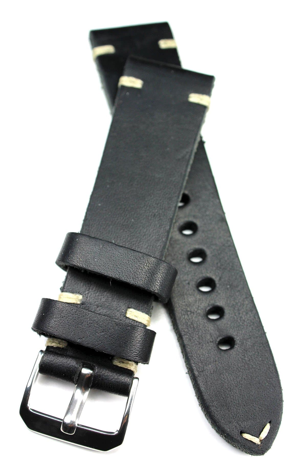 SullaRios1931 Vintage handmade 22mm black leather strap