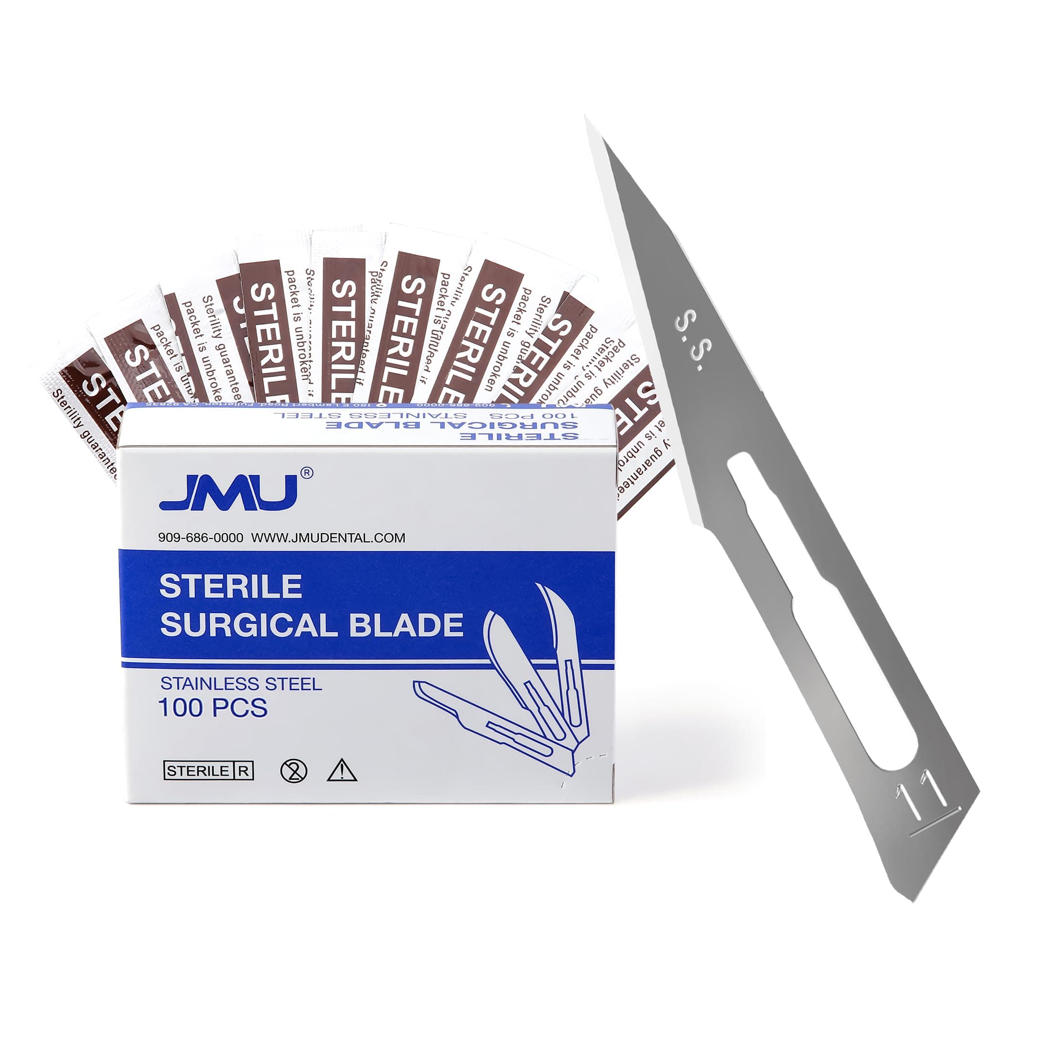 JMU 100pcs Scalpel Blades Sterile #11, Disposable Stainless Steel Surgical Blades, Individually Foil Wrapped