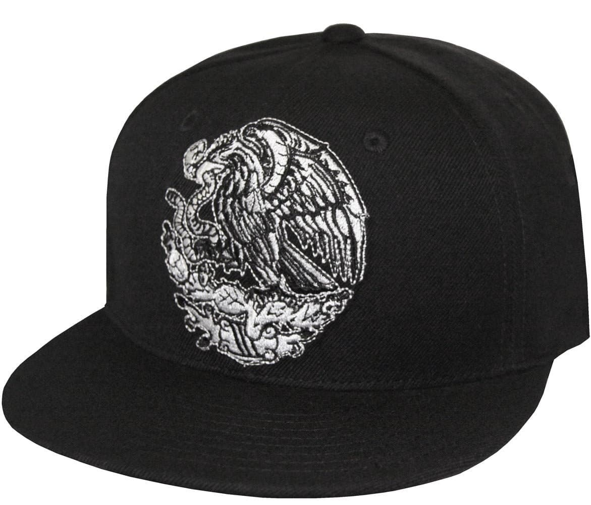 Nothing Nowhere ClothingMexican Golden Eagle Embroidered Flat Bill Snapback Cap (Black)