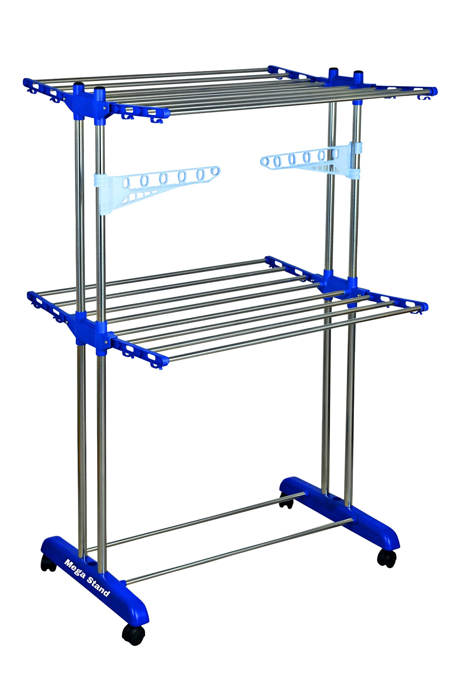 - Mega Clothing Stand | Stylish Garment Stand | Hanging Rack | Clothes Hanger for Balcony & Bedroom | 2-Tier Folding Clothes Rail Clothes Horses Drying Rack (Royal Blue)