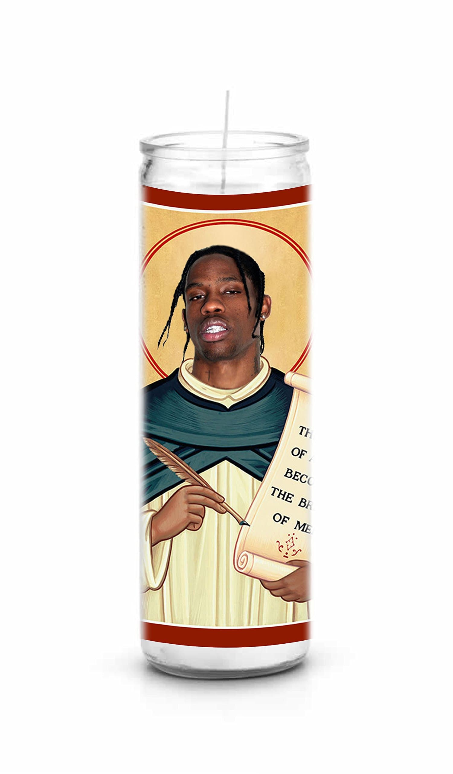 Travis Scott Celebrity Prayer Candle - Funny Saint Candle - 8 inch Glass Prayer Votive - 100% Handmade in USA - Novelty Celebrity Gift (Travis Scott)