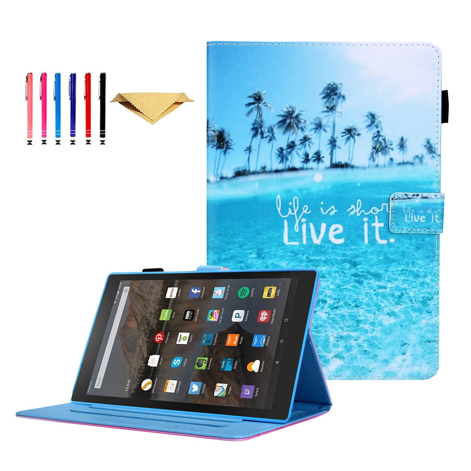 Fire HD 8 Case DTangLsm Case for All-New Kindel Fire HD 8 Tablet & Fire HD 8 Plus Tablet (10th Generation 2020 Release) [Multi-Angles] Smart Leather Folio Stand Cover Case w/Auto Wake/Sleep, Beach