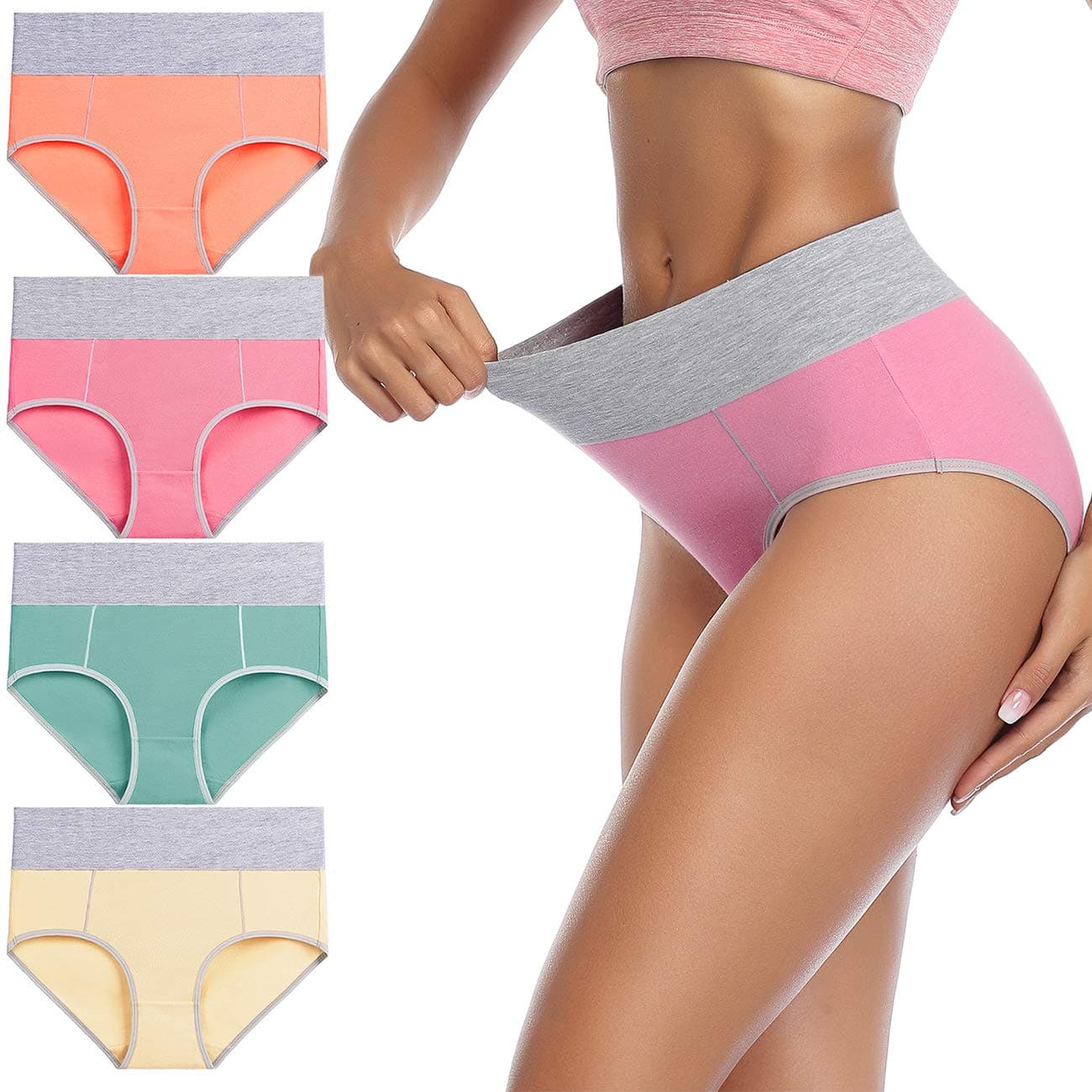wirarpaWomen's Cotton Underwear High Waist Stretch Briefs Soft Underpants Ladies Full Coverage Panties 5 Pack
