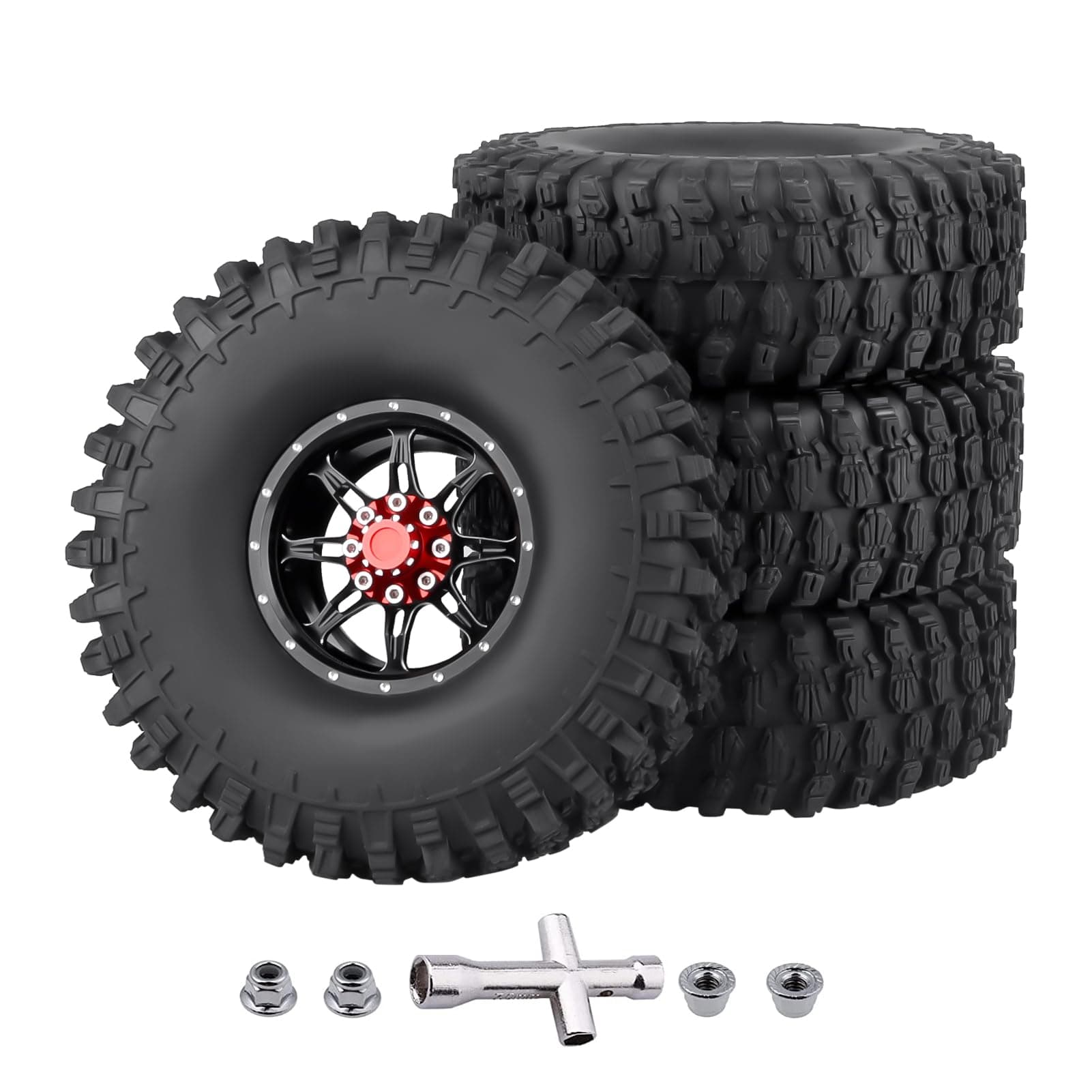 CrazyHobby4pcs RC 1.9 Tires and Beadlock Wheels for Traxxas TRX4 Axial SCX10 II III RR10 Wraith 1/10 RC Crawler Cars Trucks