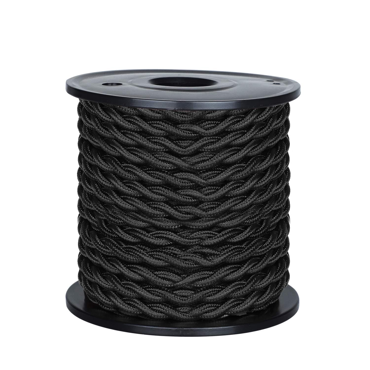 [UL Listed] 50ft Twisted Cloth Covered Wire, Carry360 Antique Industrial Electronic Wire, 18-Gauge 2-Conductor Vintage Style Fabric Lamp/Pendant Cloth Cord Cable (Black)