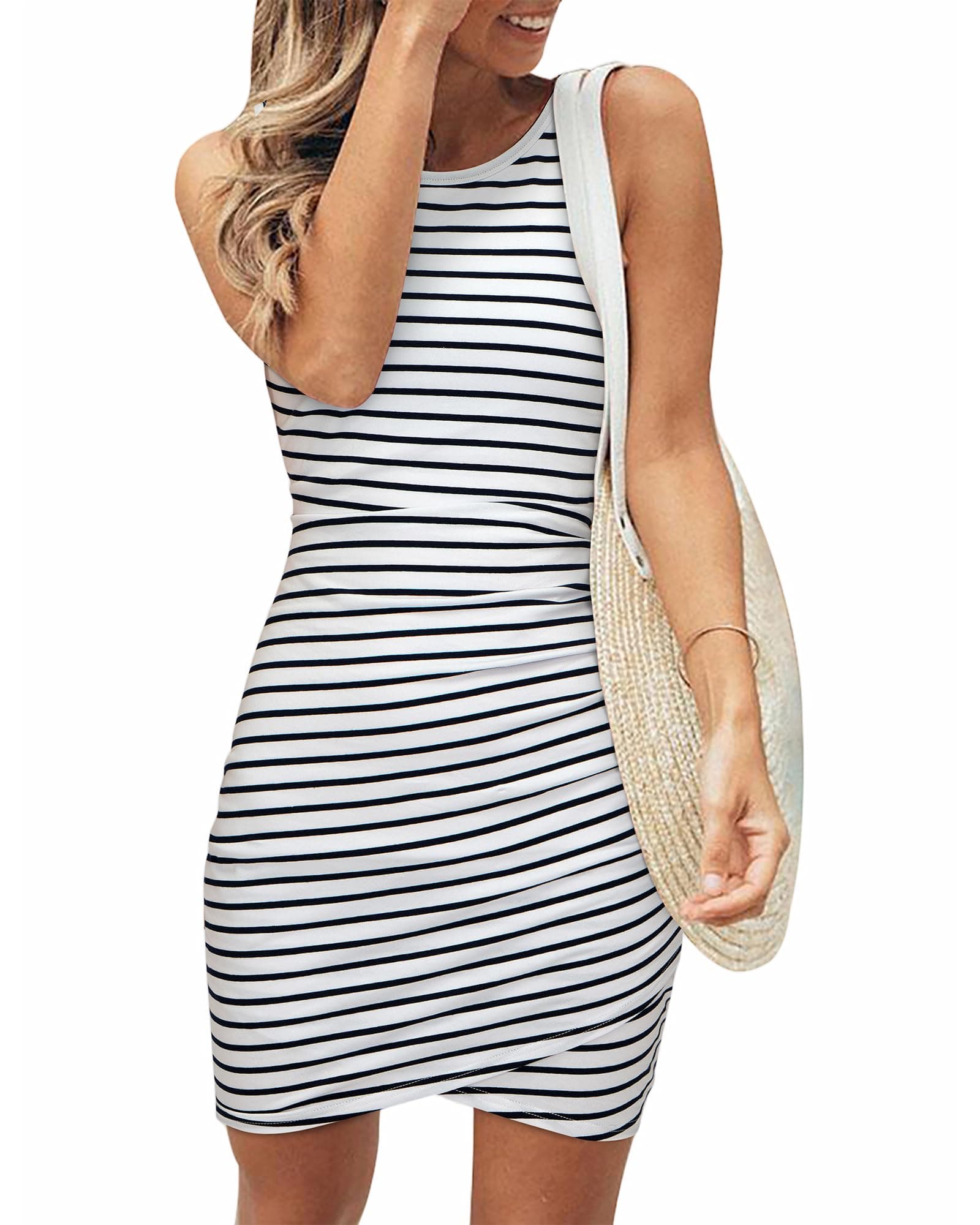 Women Summer Dresses 2026 Sleeveless Tank Ruched Bodycon Sundresses for Women Party Beach Mini Casual Spring Dress